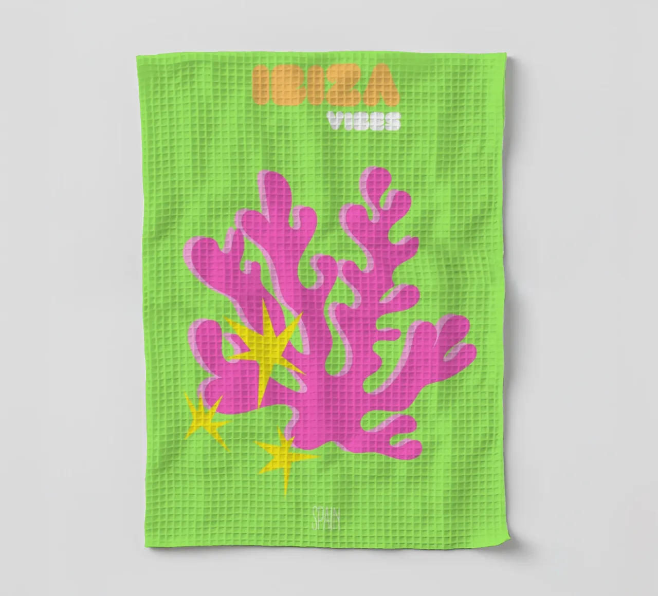 Ibiza Glow : Corail abstrait & Starburst Vibes - Neon Pop Art torchon de NorwesClub