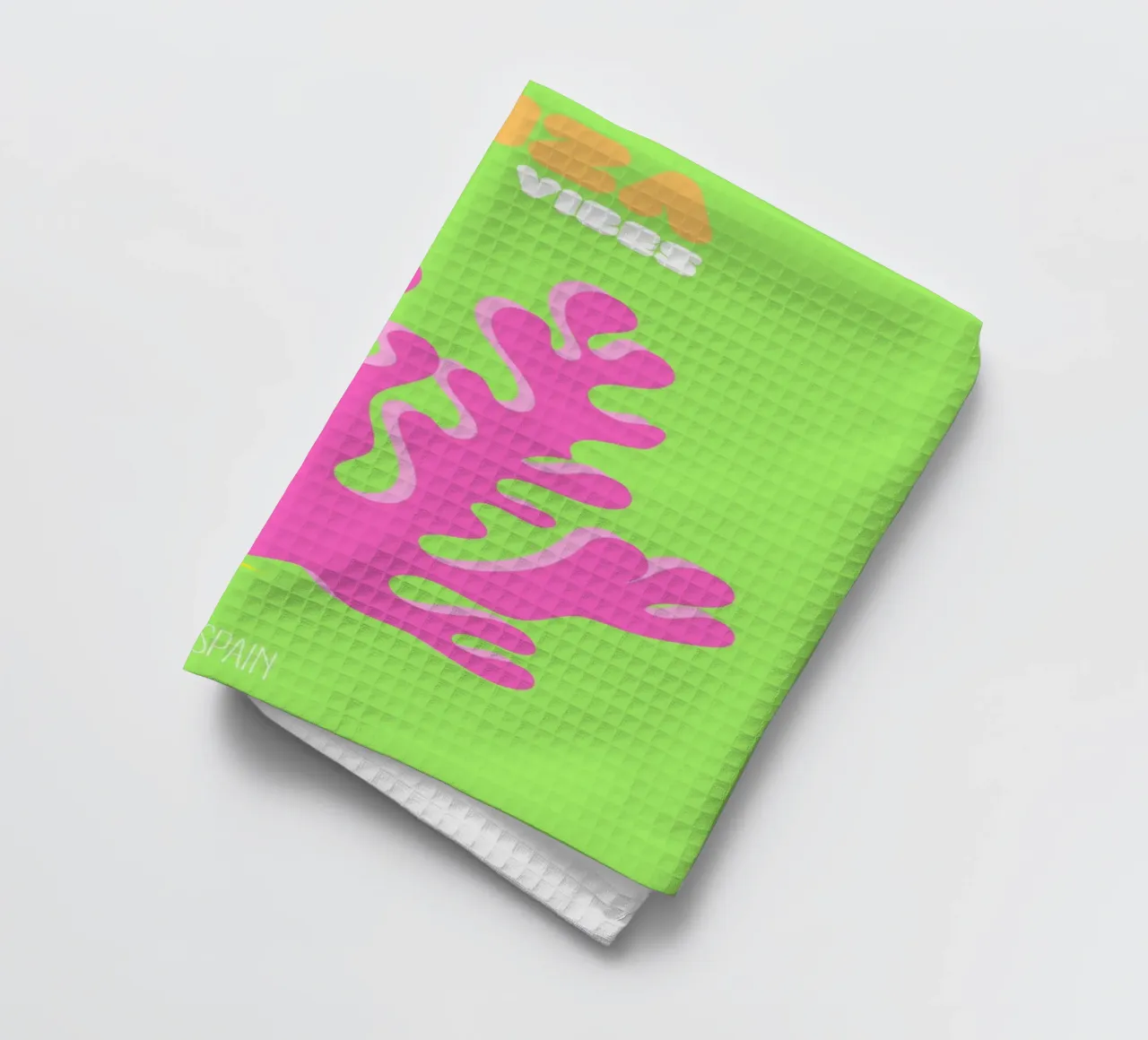 Ibiza Glow : Corail abstrait & Starburst Vibes - Neon Pop Art torchon de NorwesClub