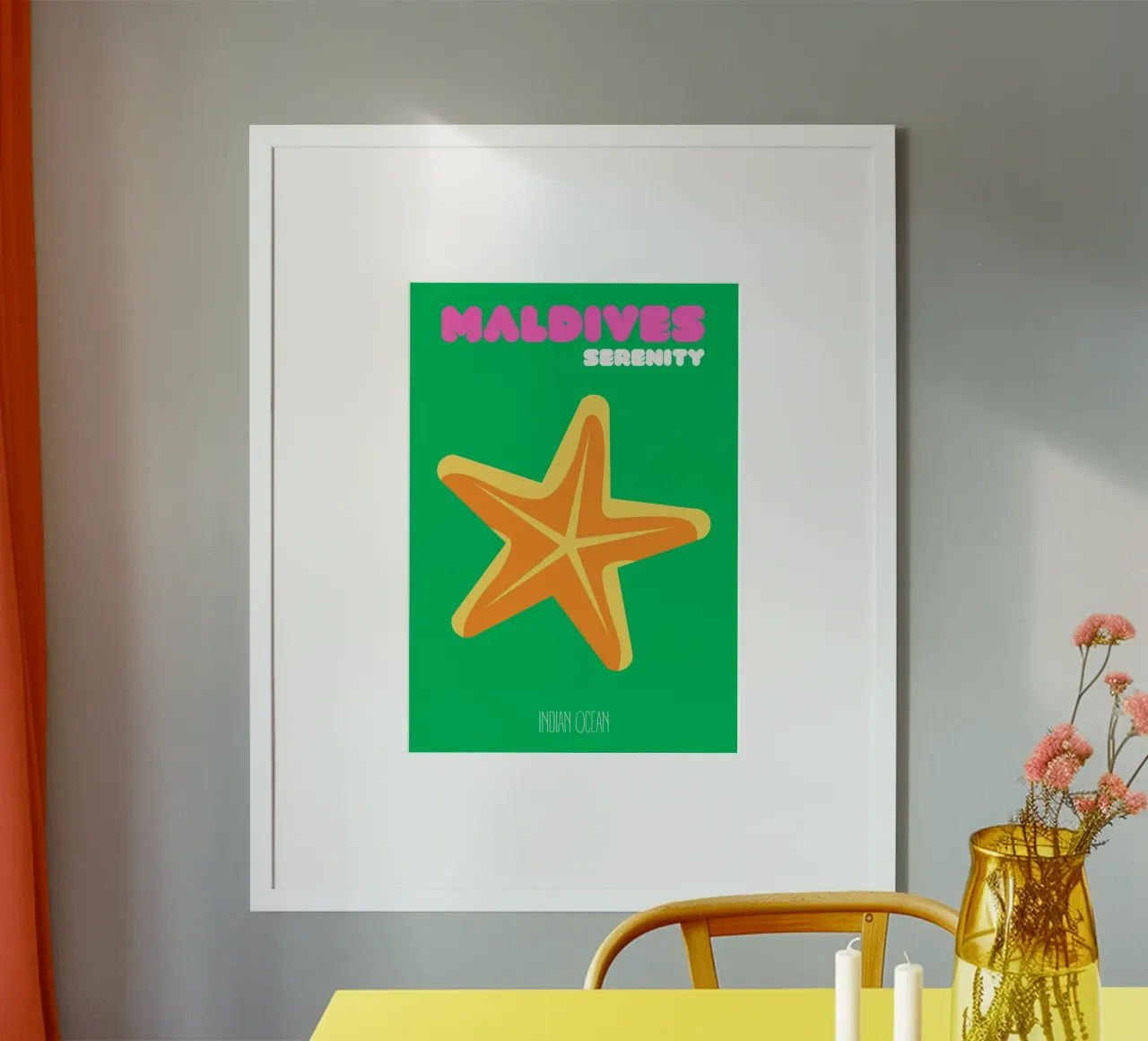 Malediven Zeesterren Sereniteit - Minimalistische Ocean Art Print poster van NorwesClub