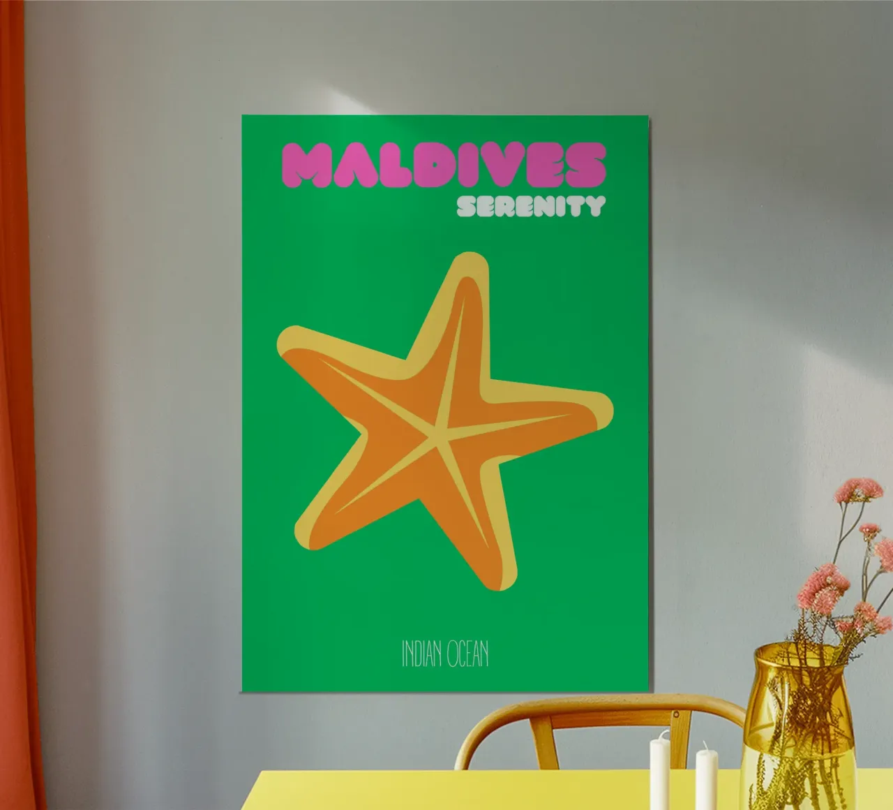 Malediven Zeesterren Sereniteit - Minimalistische Ocean Art Print poster van NorwesClub