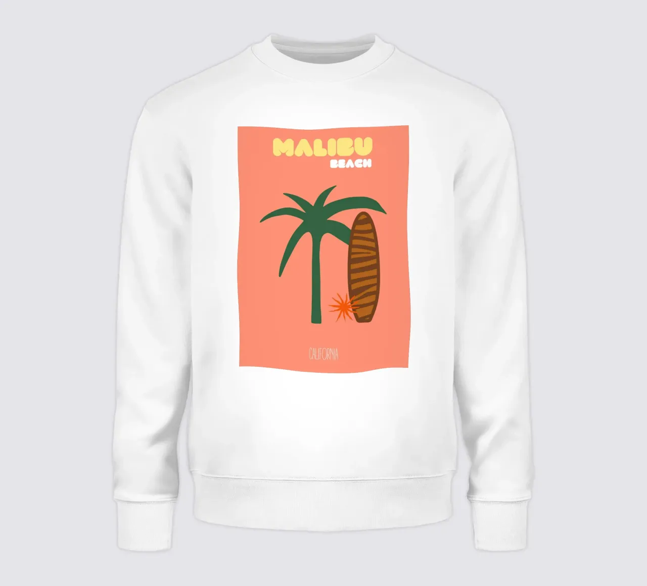 Malibu Beach Vibes - Stampa moderna di metà secolo su surf e palme felpa da NorwesClub