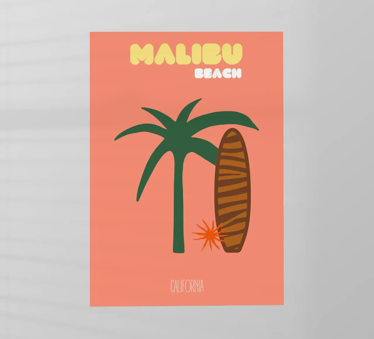 Malibu Beach Vibes - Stampa moderna di metà secolo su surf e palme pellicola backlit da NorwesClub