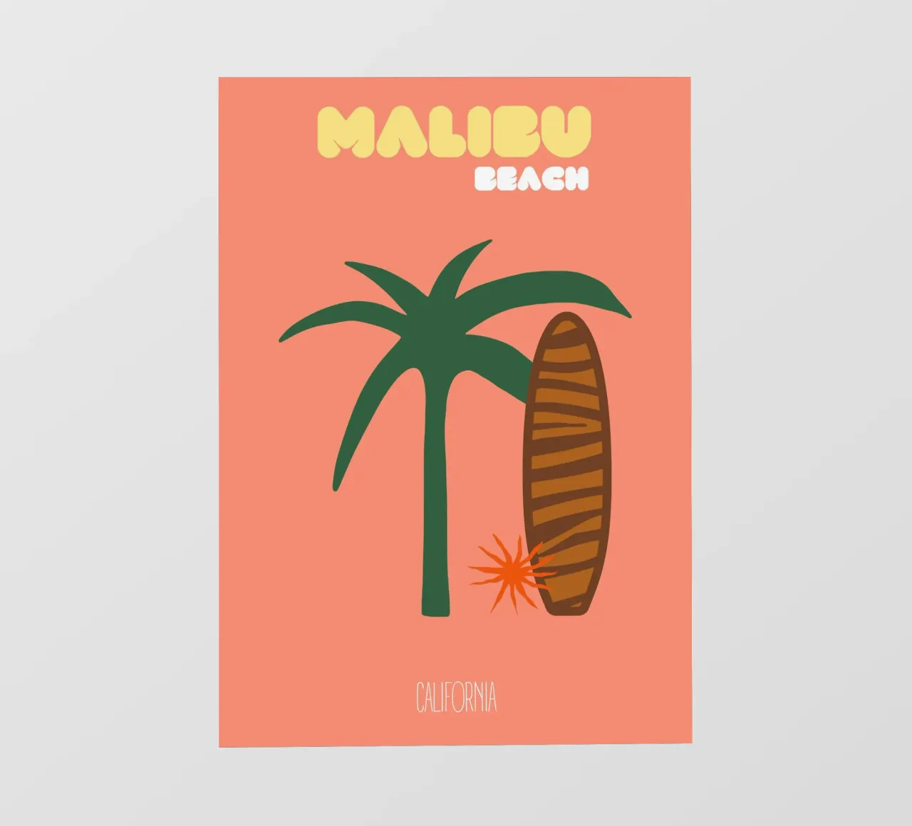 Malibu Beach Vibes - Stampa moderna di metà secolo su surf e palme pellicola backlit da NorwesClub