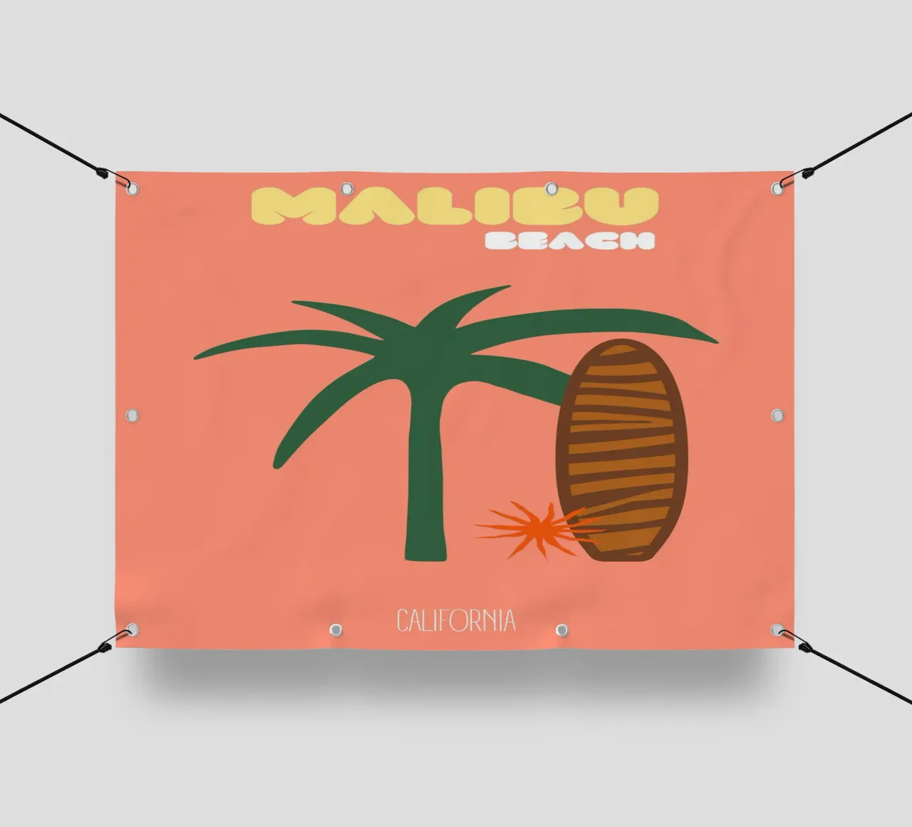 Malibu Beach Vibes - Stampa moderna di metà secolo su surf e palme telo in pvc da NorwesClub