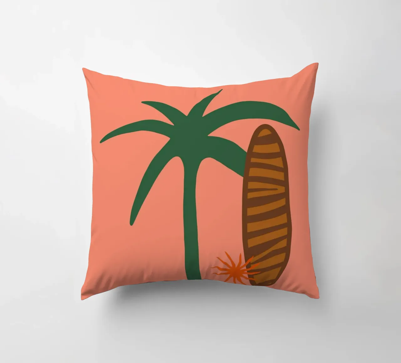 Malibu Beach Vibes - Stampa moderna di metà secolo su surf e palme cuscino da NorwesClub