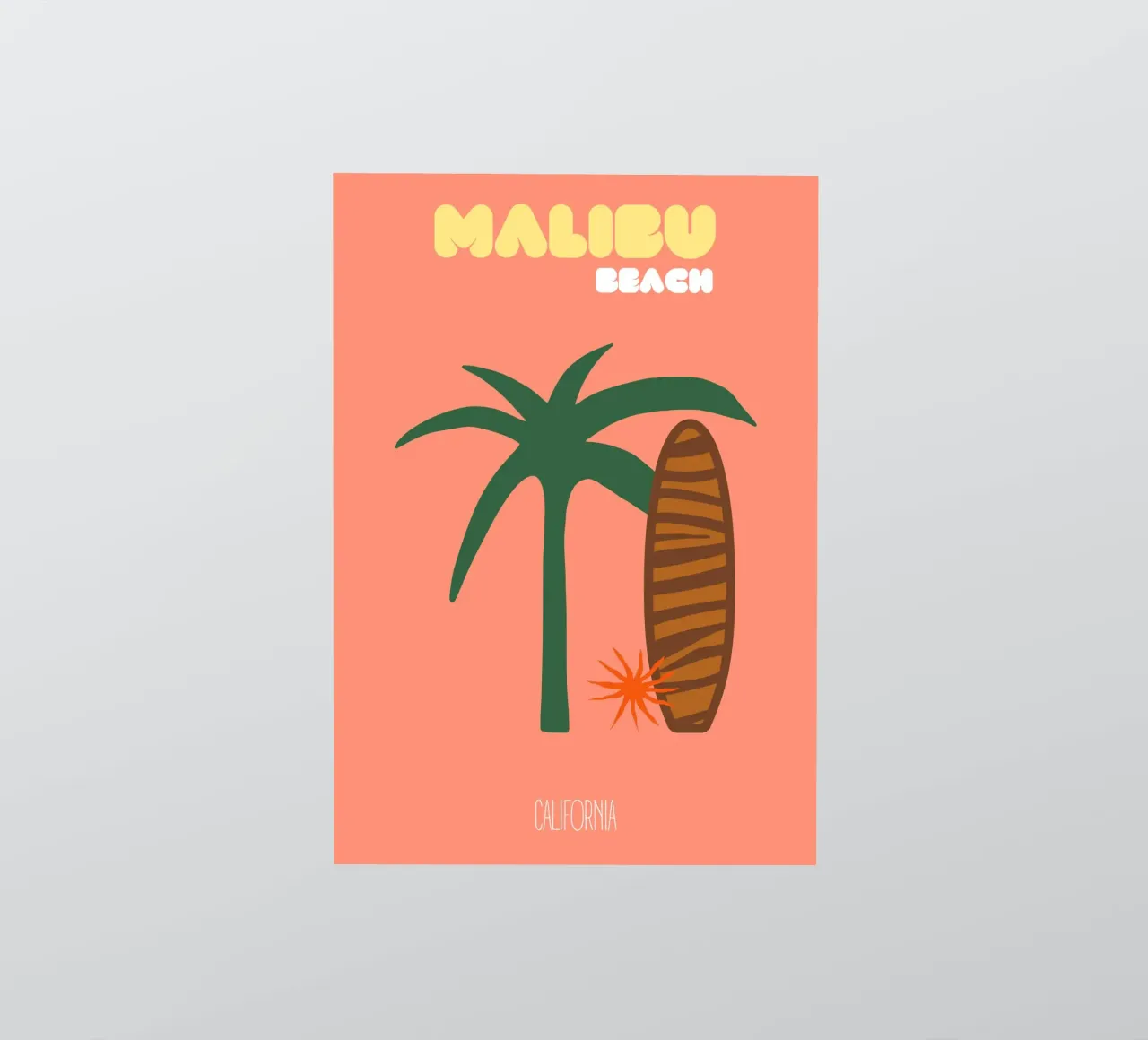 Malibu Beach Vibes - Mid-Century Modern Surf & Palm Print sticker by NorwesClub