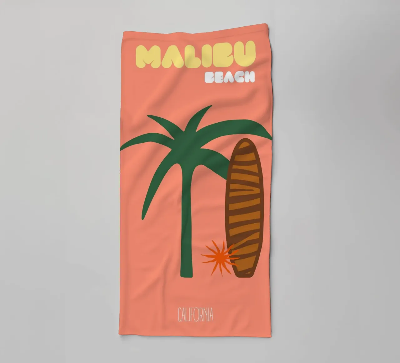 Malibu Beach Vibes - Mid-Century Modern Surf & Palm Print towel by NorwesClub