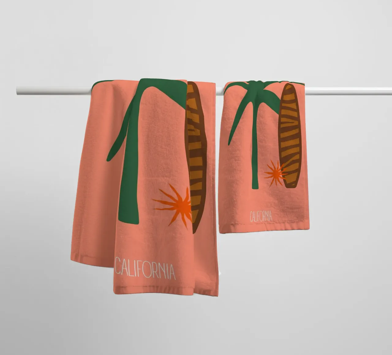 Malibu Beach Vibes - Mid-Century Modern Surf & Palm Print towel by NorwesClub