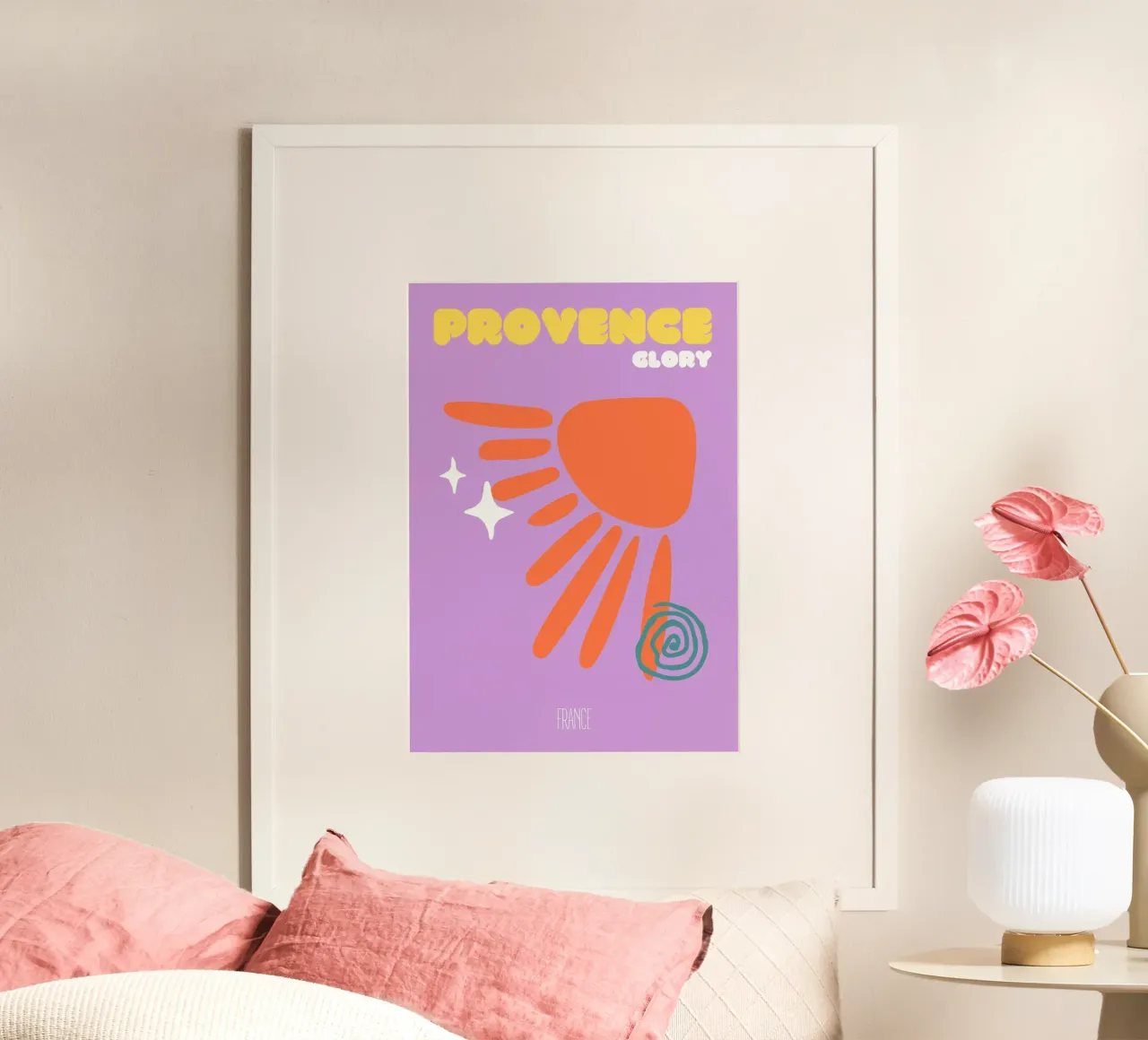 Tramonto in Provenza - Arte astratta del sole e dei campi di lavanda poster da NorwesClub