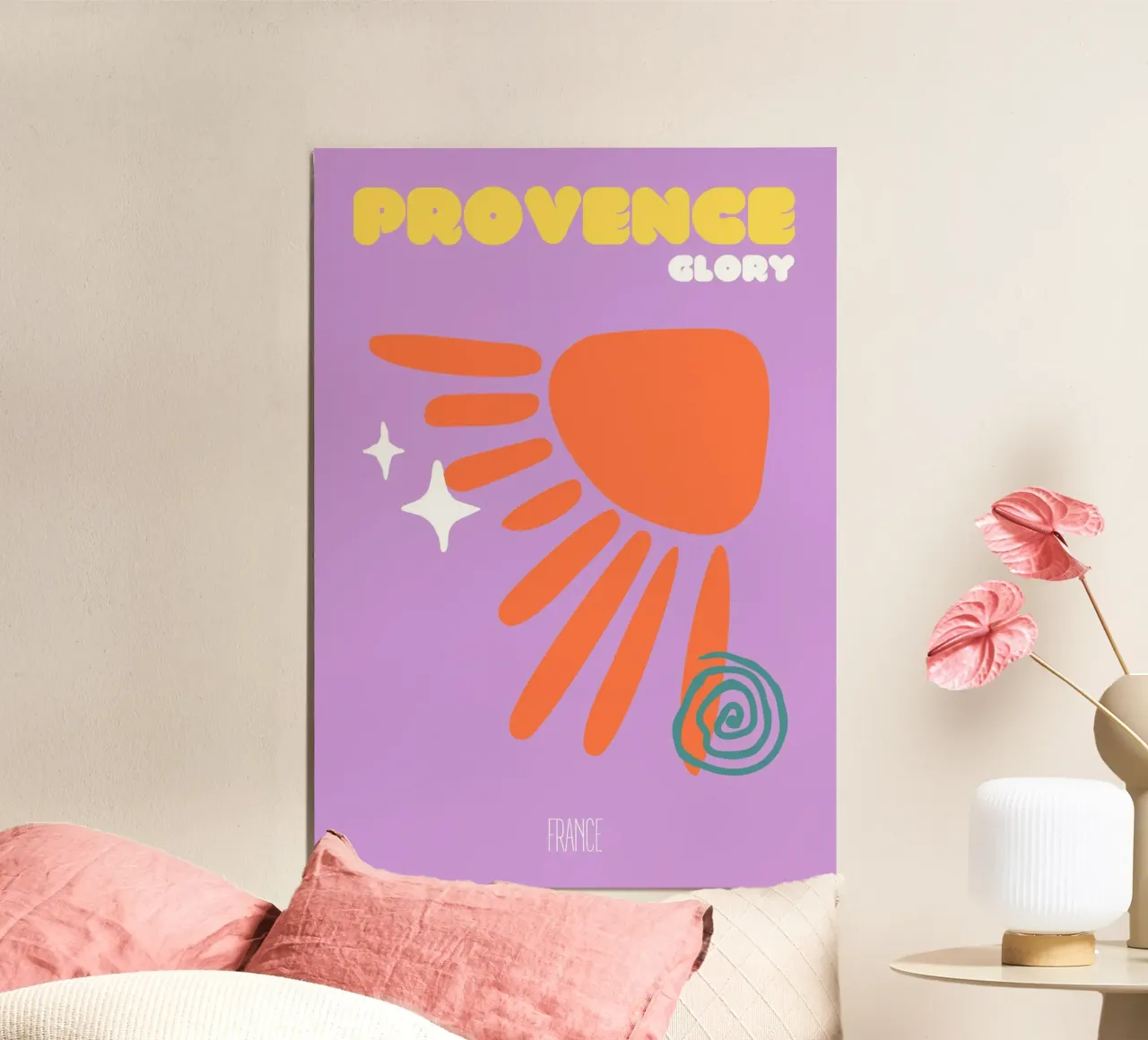 Tramonto in Provenza - Arte astratta del sole e dei campi di lavanda poster da NorwesClub