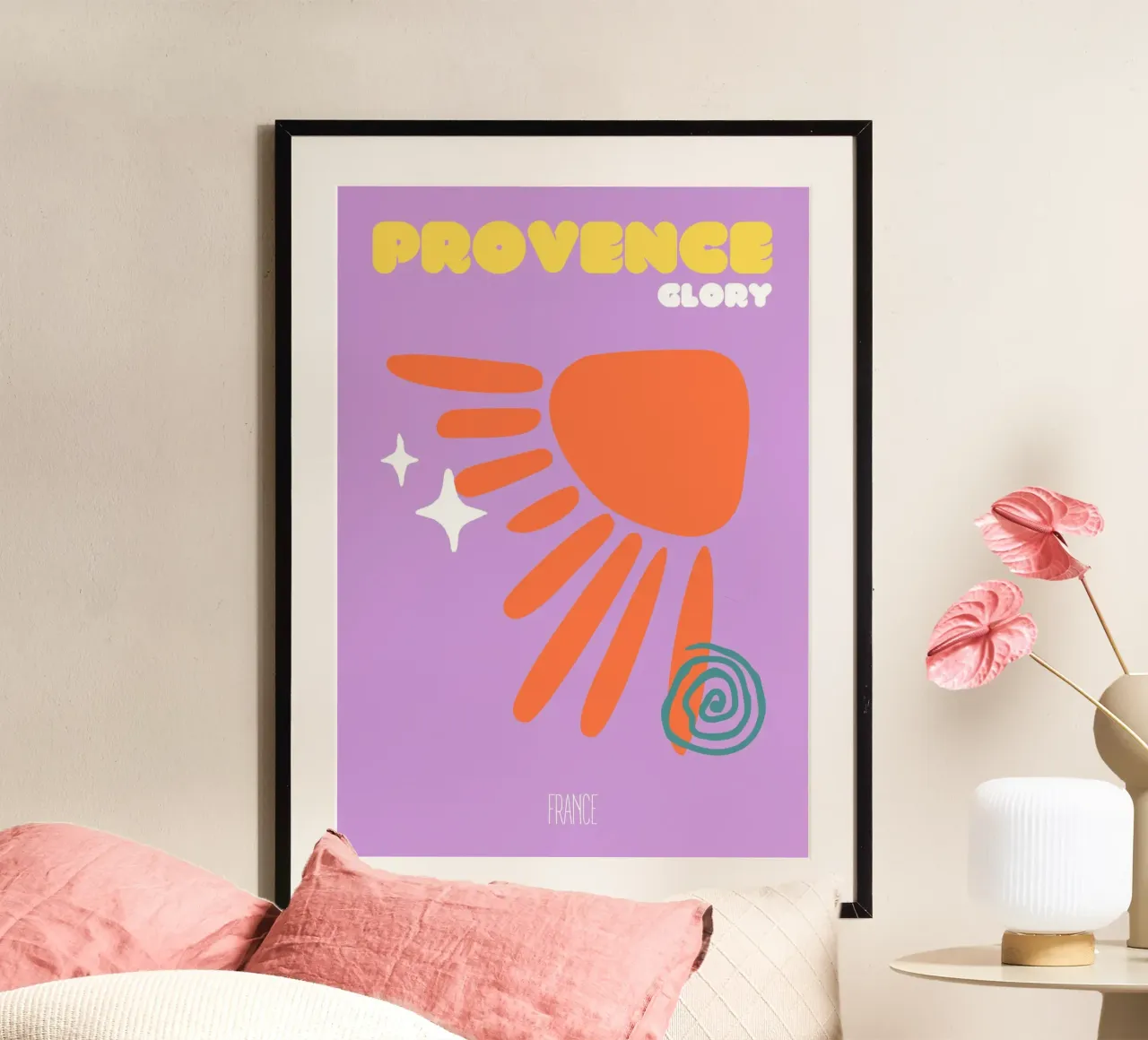 Tramonto in Provenza - Arte astratta del sole e dei campi di lavanda poster da NorwesClub