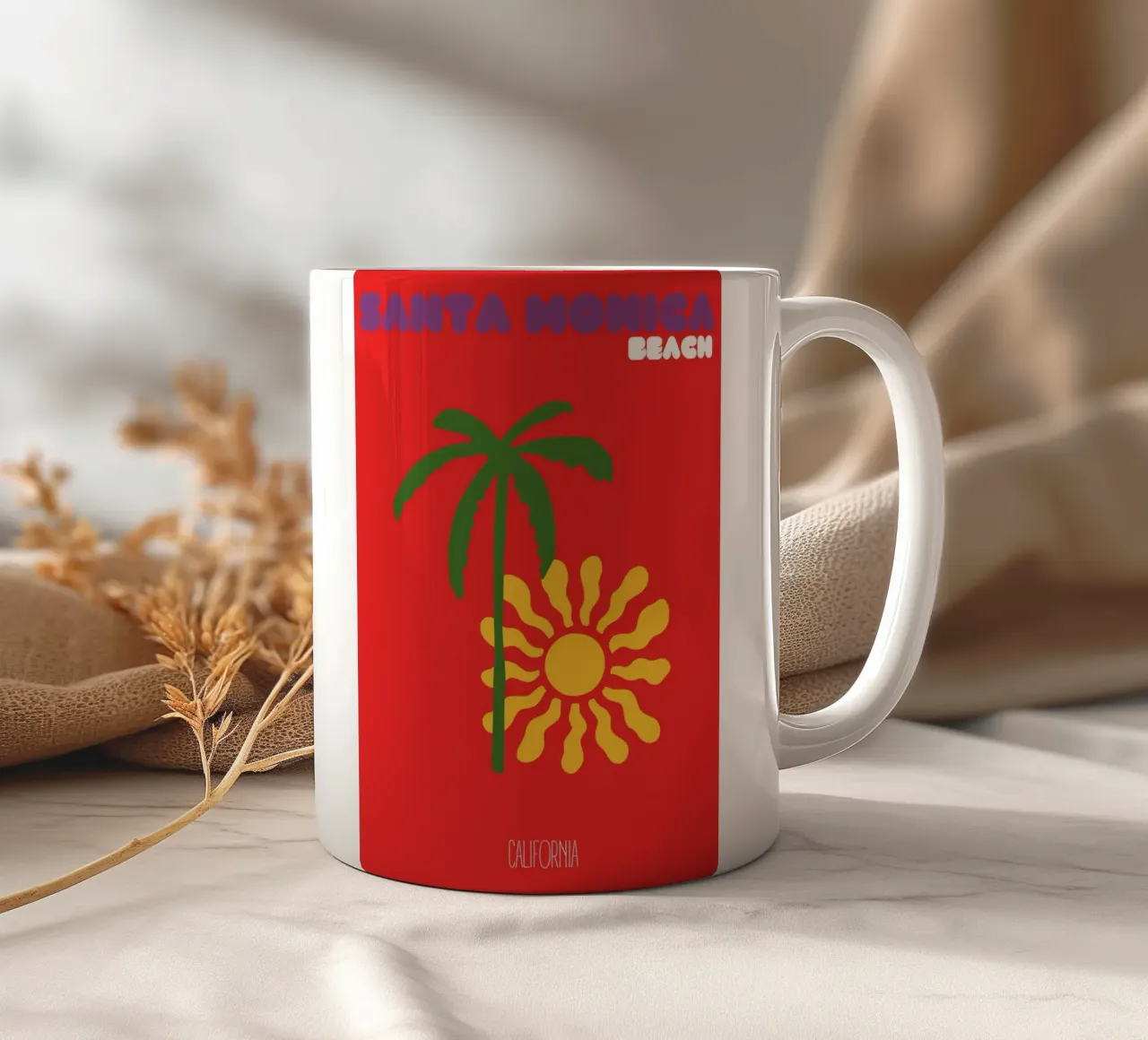 Santa Monica Sun & Palm - California Pop Art Beach Print tazza in ceramica da NorwesClub