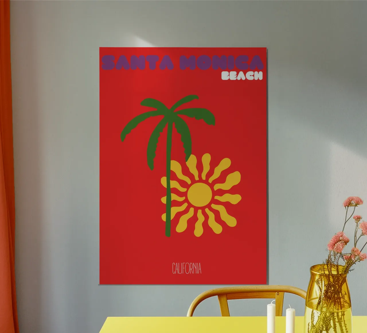 Santa Monica Sun & Palm - California Pop Art Beach Print pannello forex da NorwesClub