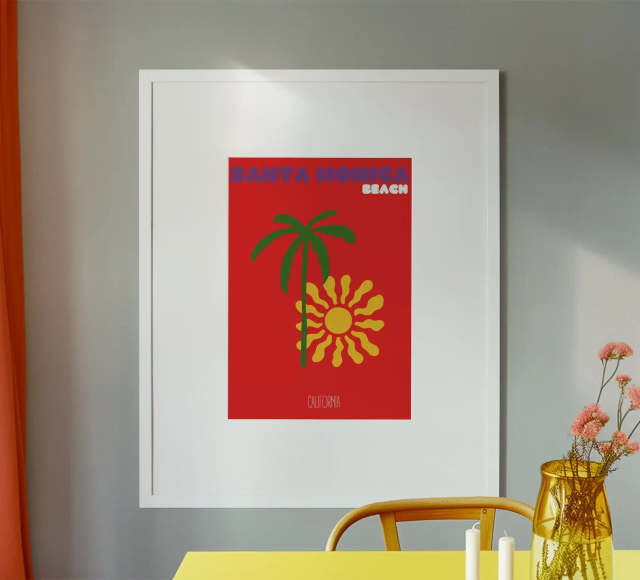 Santa Monica Sun & Palm - California Pop Art Beach Print poster da NorwesClub