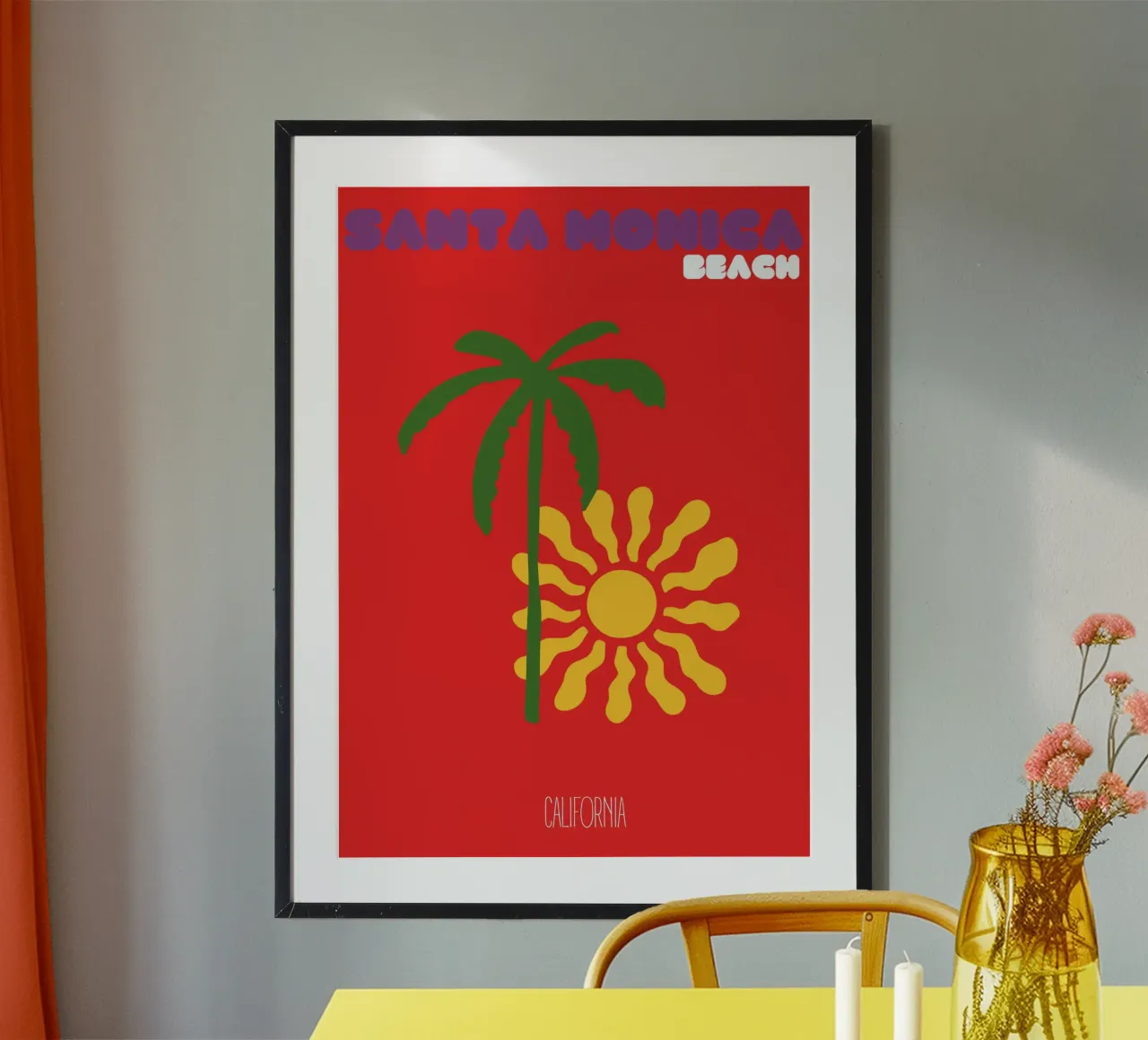 Santa Monica Sun & Palm - California Pop Art Beach Print poster da NorwesClub