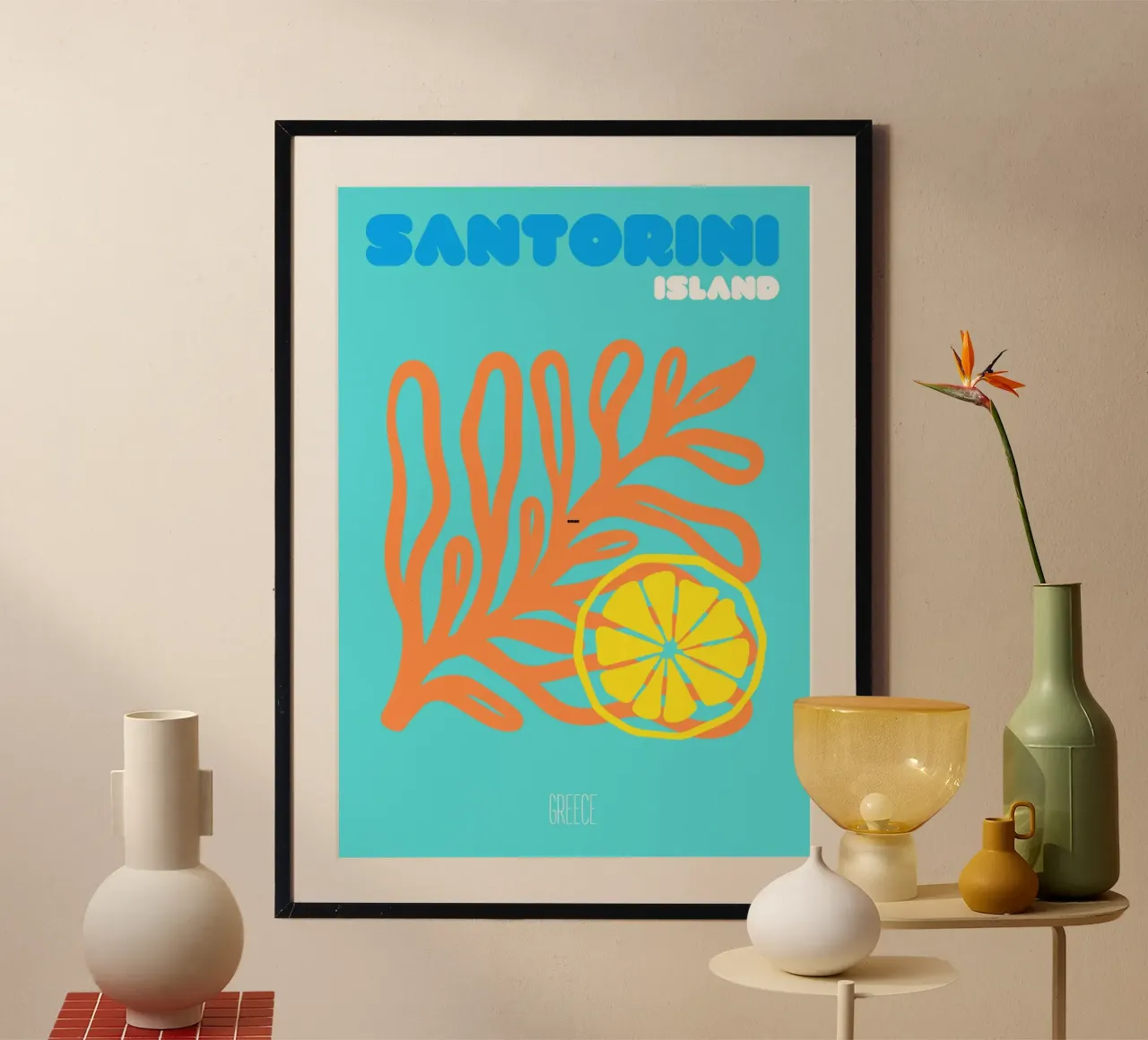 Santorini Citrus Zonsondergang - Abstract Grieks Eiland Kunst hahnemühle van NorwesClub