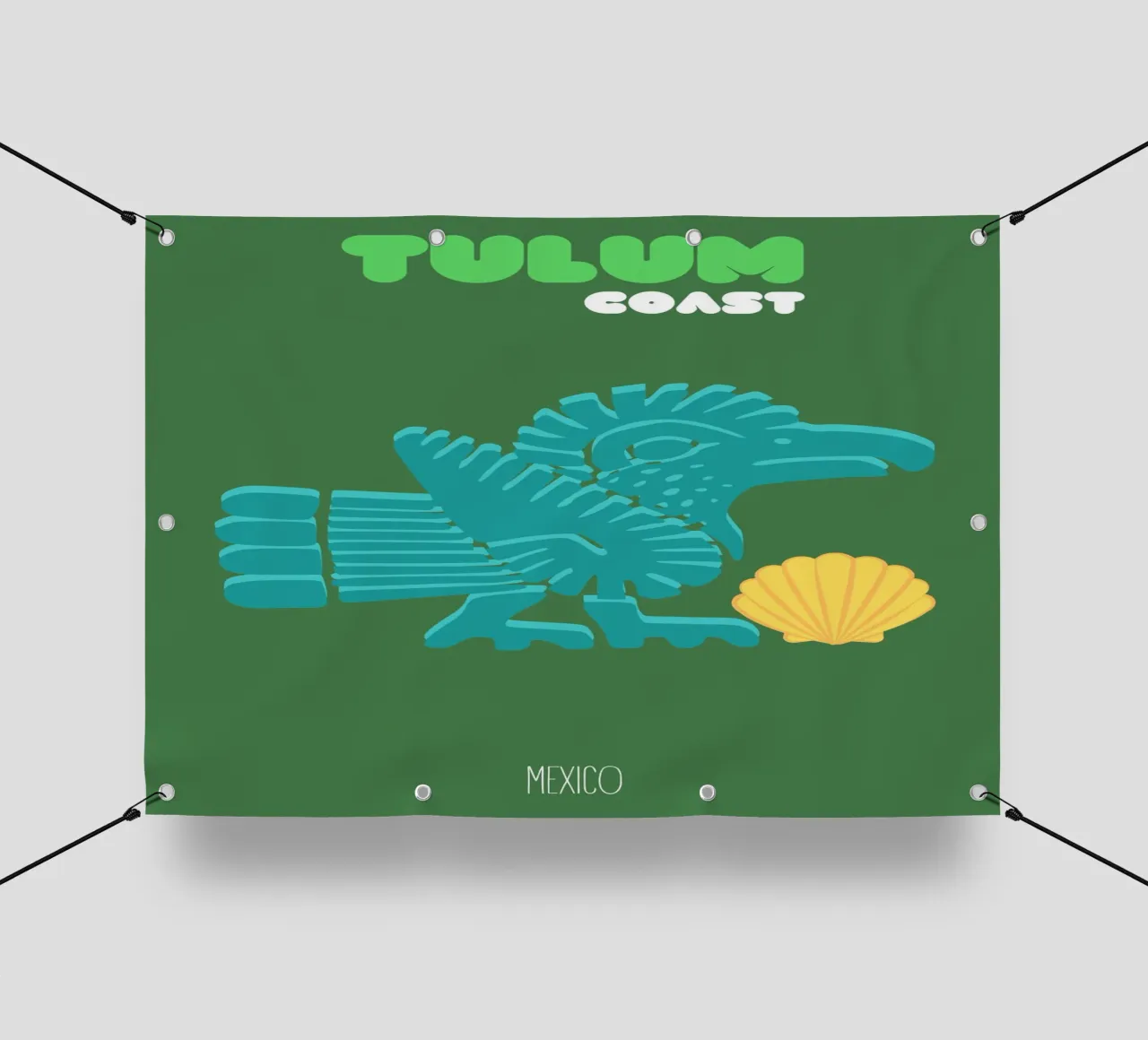 "Costa di Tulum" Antico uccello azteco e conchiglia, design piatto telo in pvc da NorwesClub