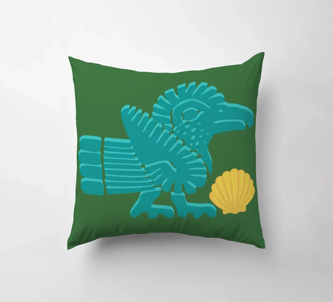 "Costa di Tulum" Antico uccello azteco e conchiglia, design piatto cuscino da NorwesClub