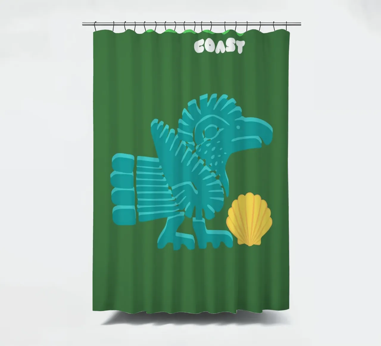 "Costa di Tulum" Antico uccello azteco e conchiglia, design piatto tenda da doccia da NorwesClub