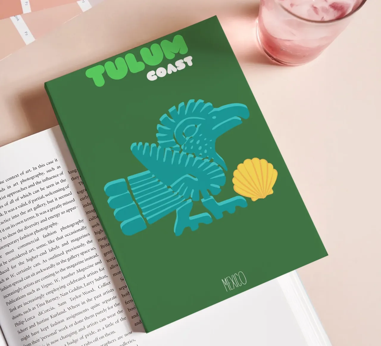 "Tulum Coast" Ancient Aztec Bird & Shell, Flat Design Art Pr notebook by NorwesClub