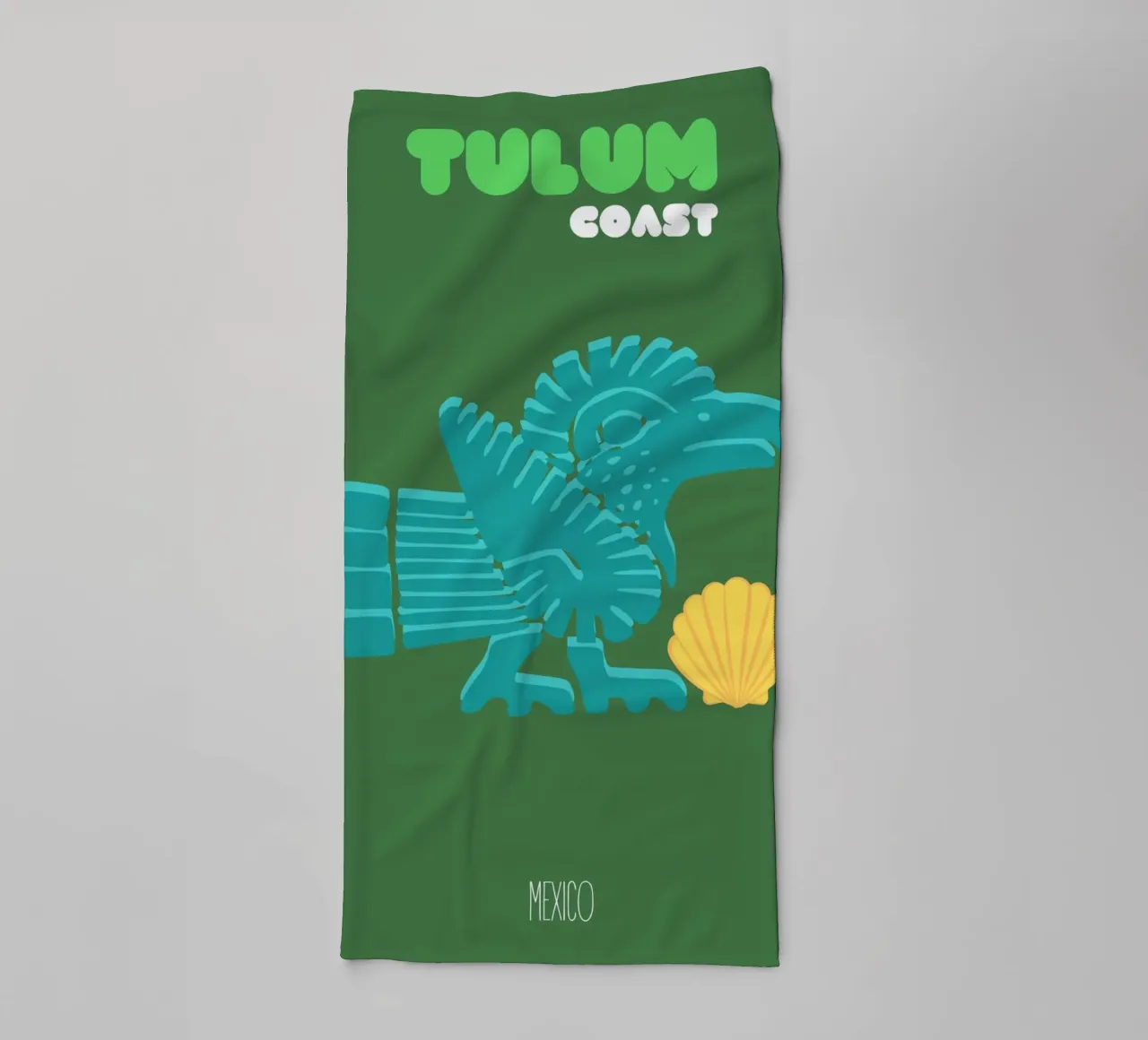 "Costa di Tulum" Antico uccello azteco e conchiglia, design piatto asciugamano da bagno da NorwesClub