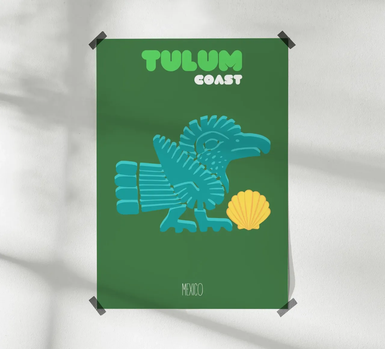 "Costa di Tulum" Antico uccello azteco e conchiglia, design piatto carta hahnemühle da NorwesClub