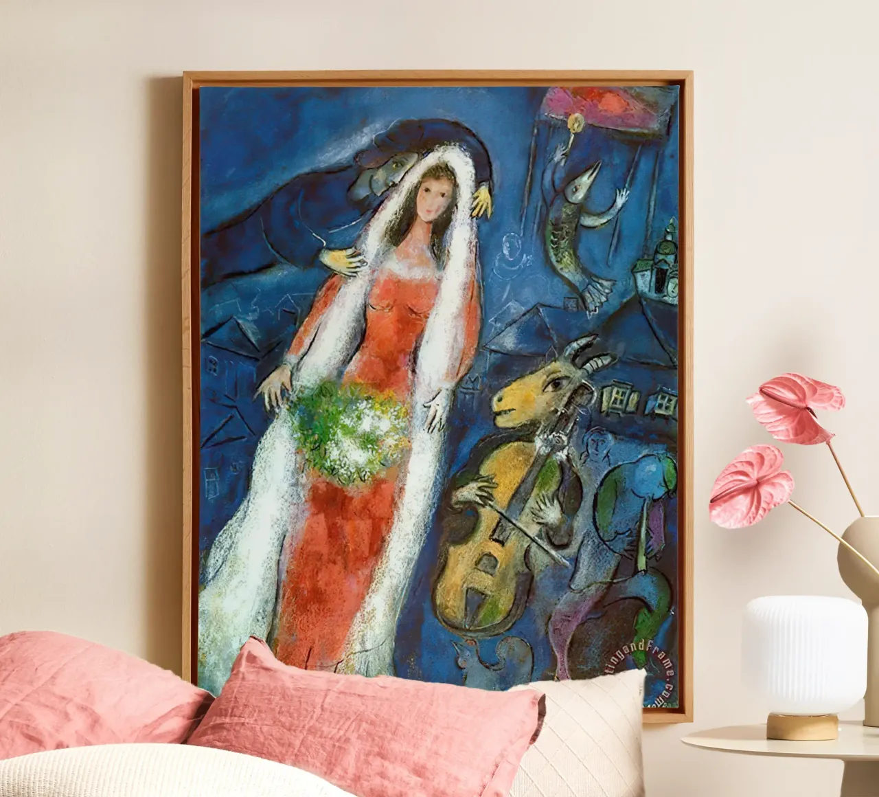 Marc Chagall La Mariee tela con Cornice a cassetta da Kunze Gallery