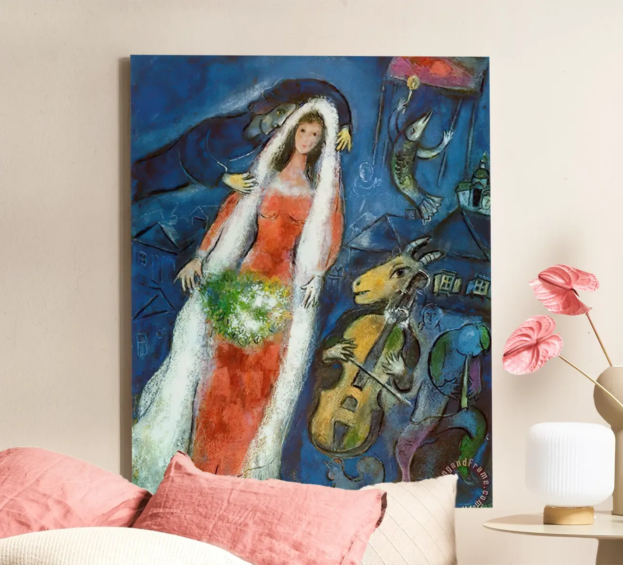 Marc Chagall La Mariee tela con Cornice a cassetta da Kunze Gallery
