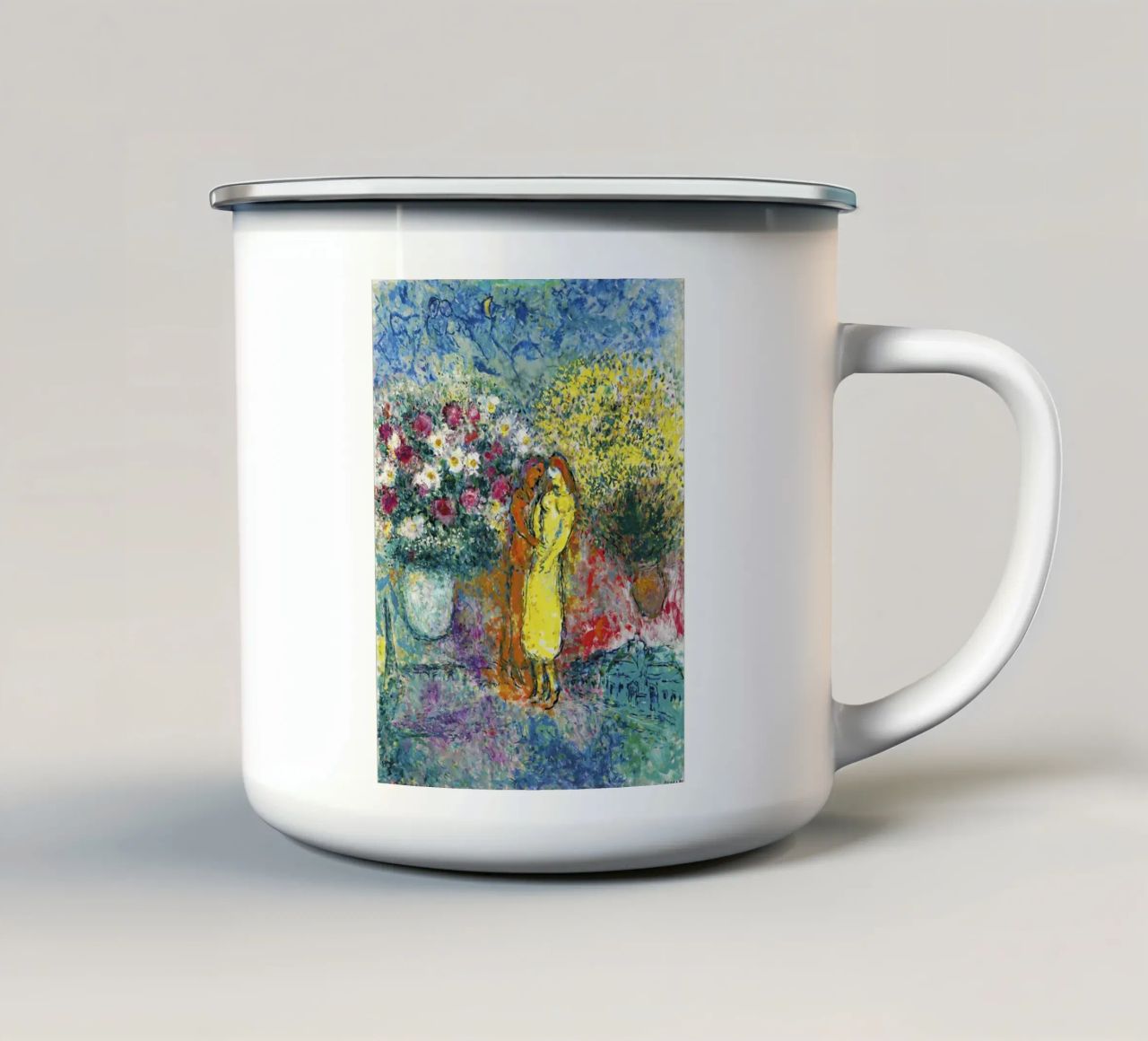 Marc Chagall La coppia con due bouquet tazza in smalto da Kunze Gallery