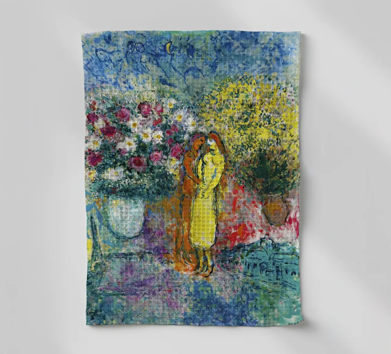 Marc Chagall La pareja con dos ramos de flores paño de cocina de Kunze Gallery