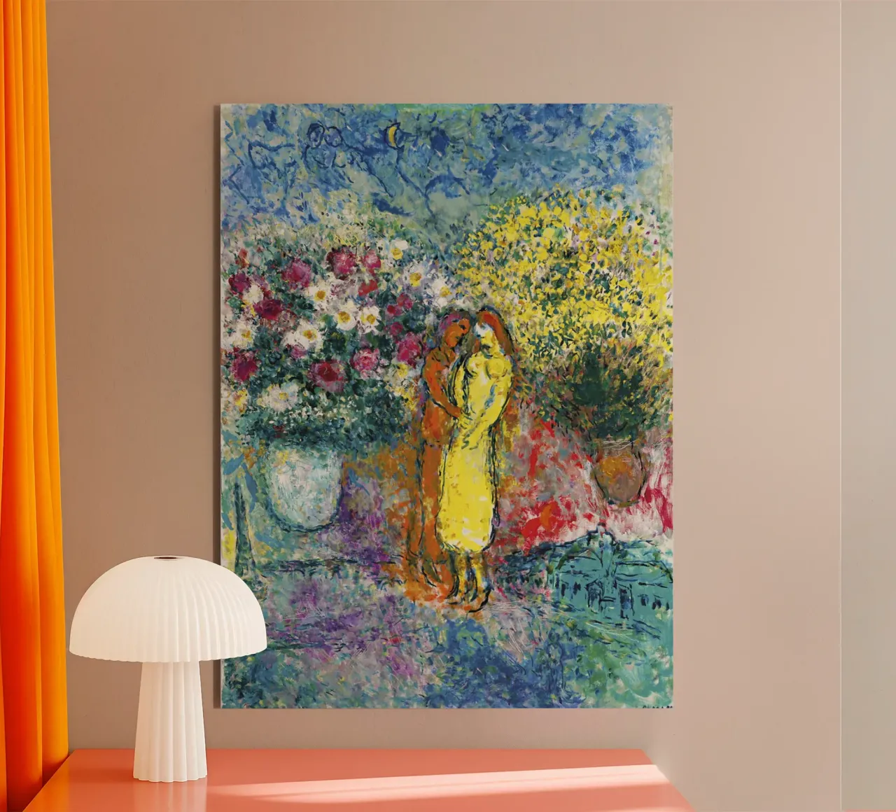 Marc Chagall La coppia con due bouquet alluminio dibond da Kunze Gallery