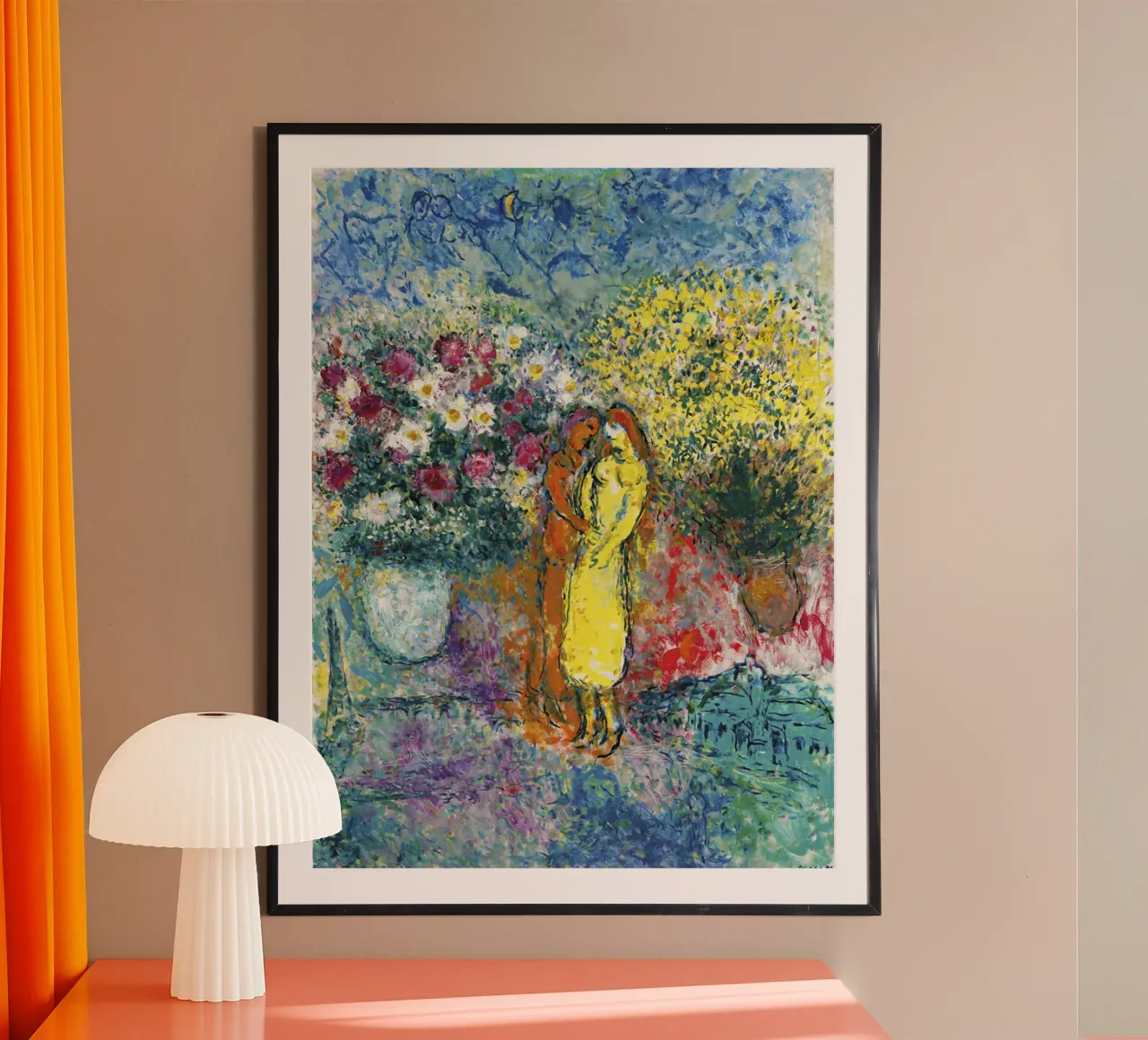 Marc Chagall La coppia con due bouquet carta hahnemühle da Kunze Gallery