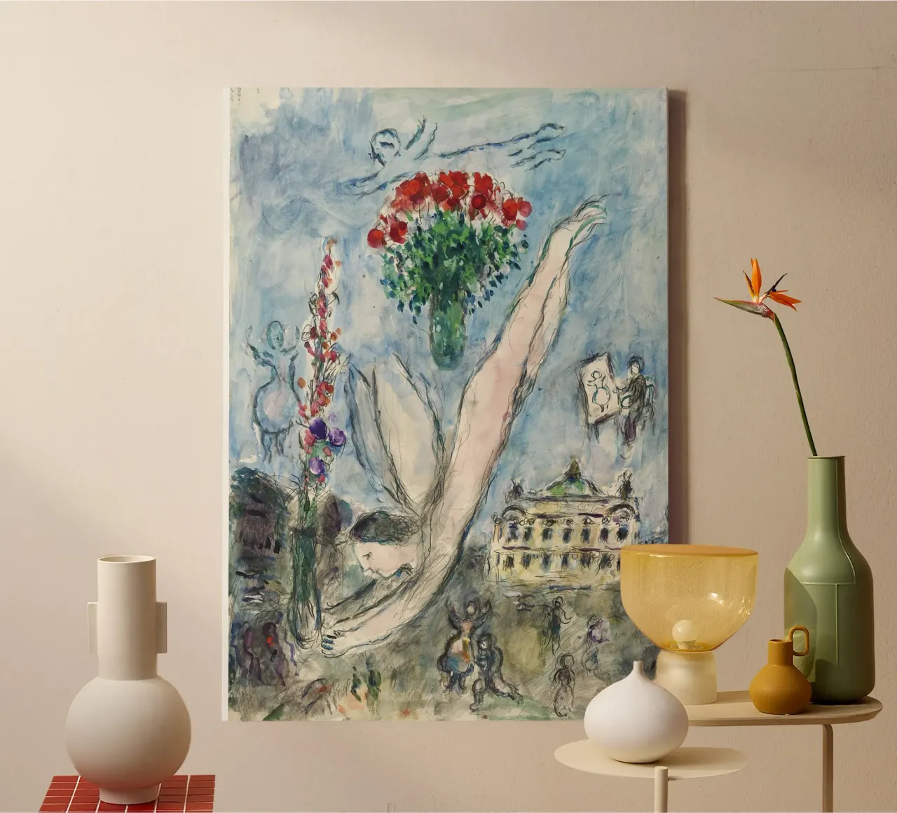 Marc Chagall L'angelo prima dell'opera tela con Cornice a cassetta da Kunze Gallery