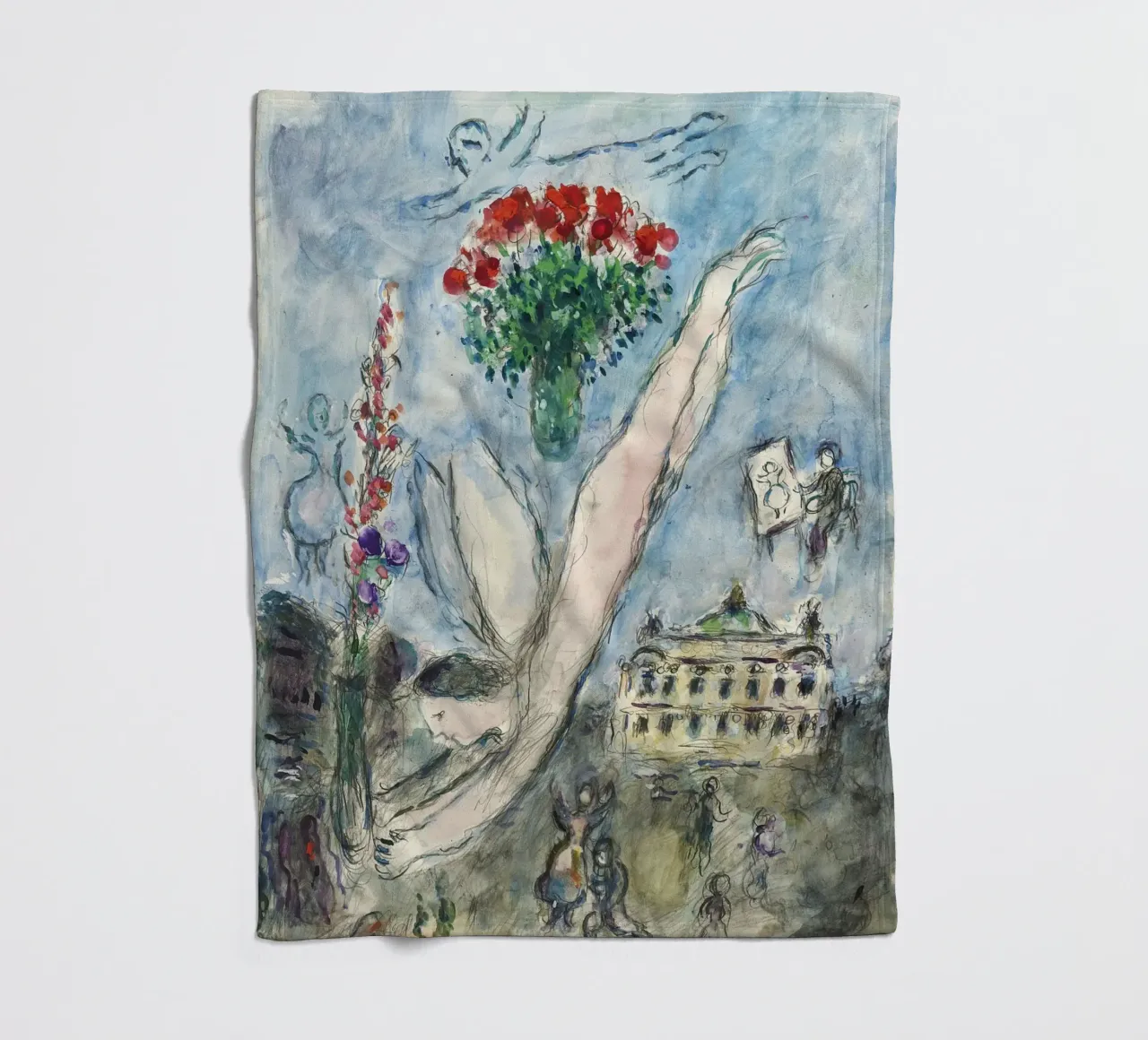 Marc Chagall The Angel Before the Opera fleece blanket by Kunze Gallery