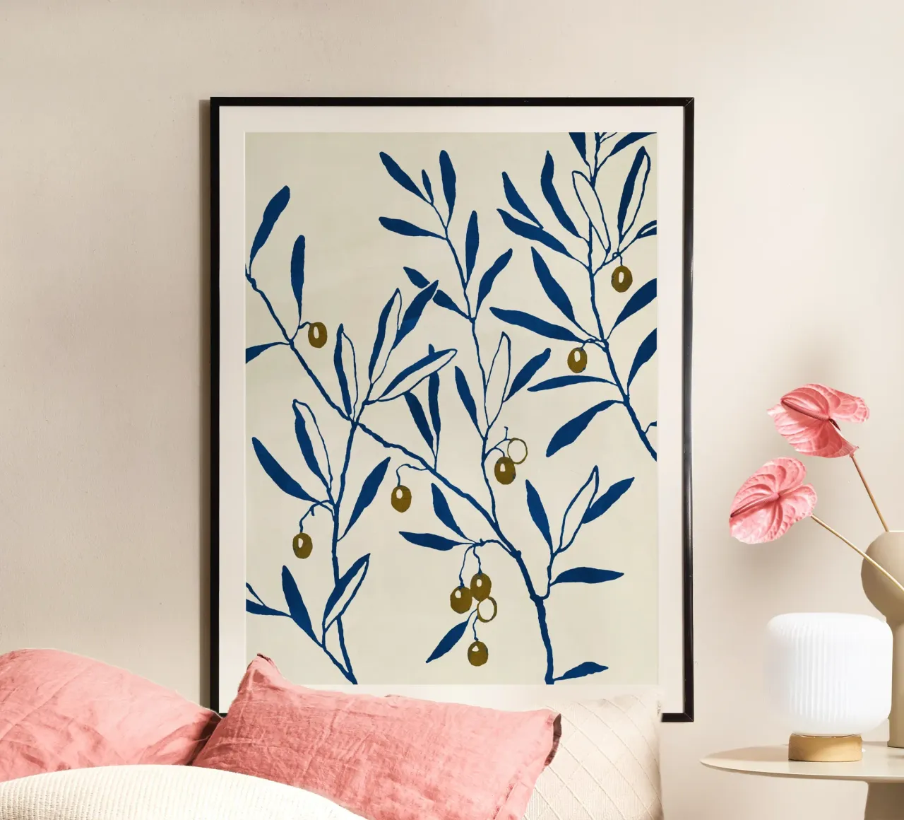 Olive Branch - Blue poster con telaio in legno da adrianooliveira