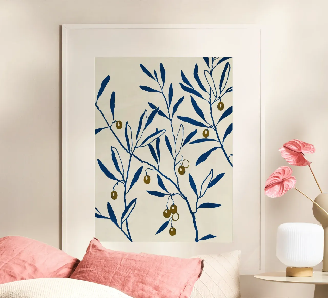 Olive Branch - Blue poster con telaio in legno da adrianooliveira