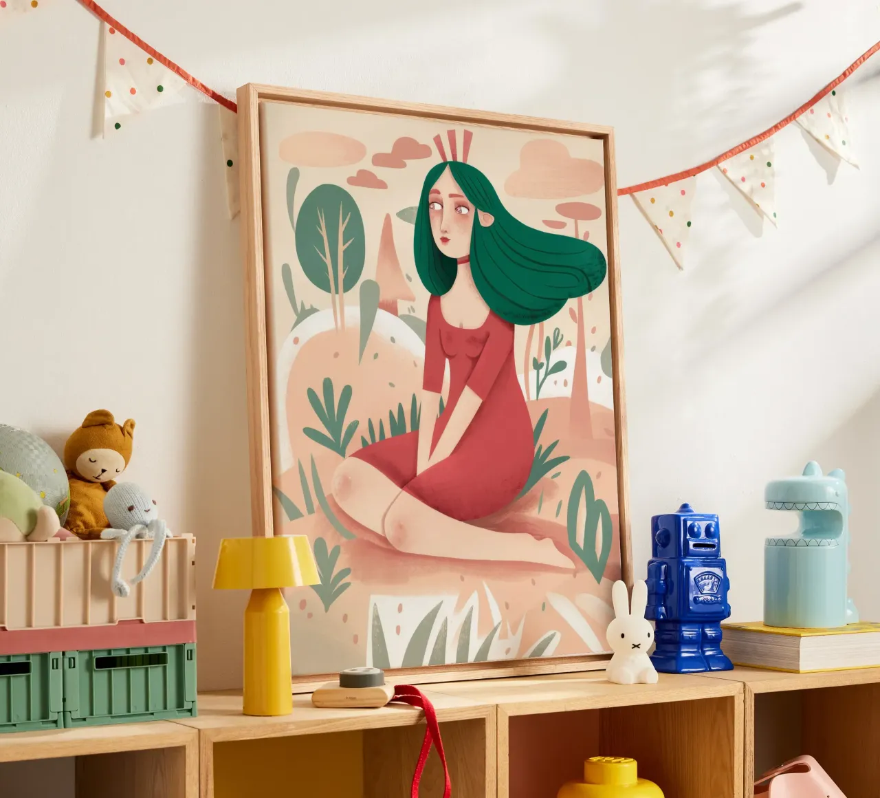 Rustige tuin meditatie canvas met Baklijst van Petal Canvas
