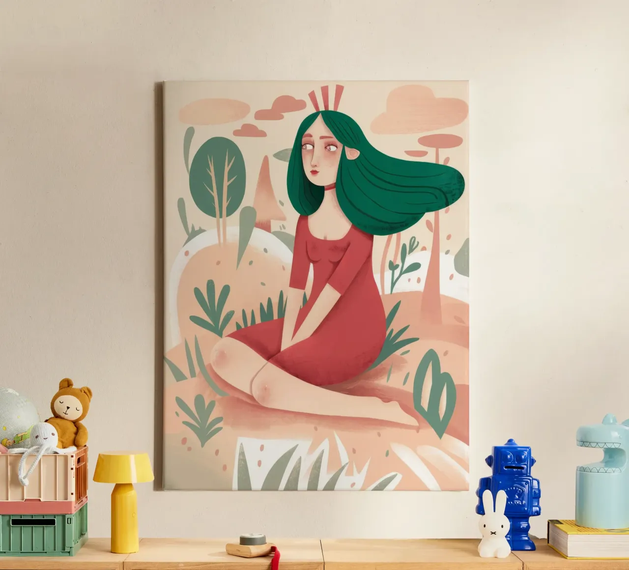 Rustige tuin meditatie canvas met Baklijst van Petal Canvas