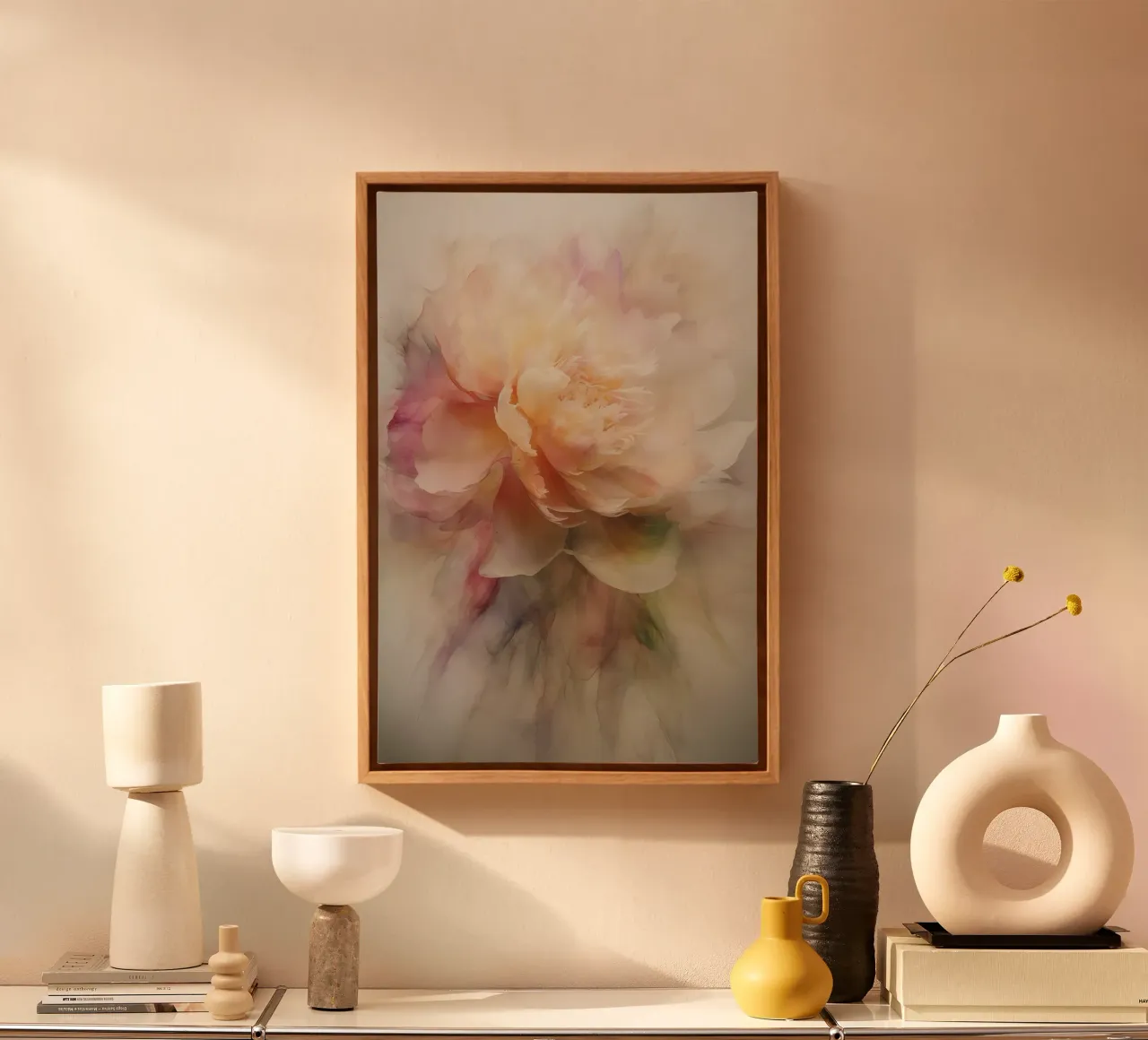 Bloemen in zachte kleuren canvas met Baklijst van Imagine