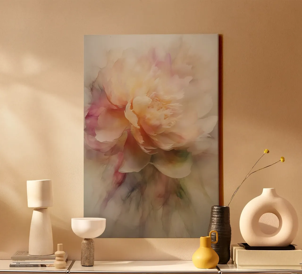 Bloemen in zachte kleuren canvas met Baklijst van Imagine