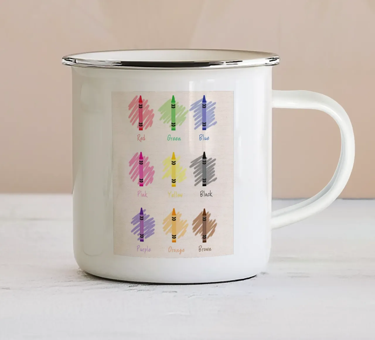 Learn Colors with Crayons – Educational Nursery Print enamel mug by Sprouts & Sparks