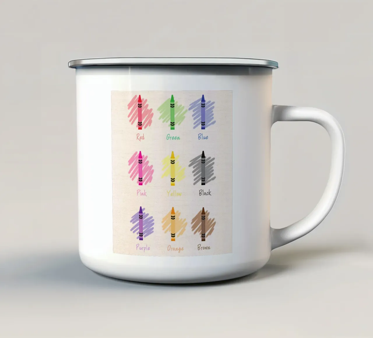 Learn Colors with Crayons – Educational Nursery Print enamel mug by Sprouts & Sparks