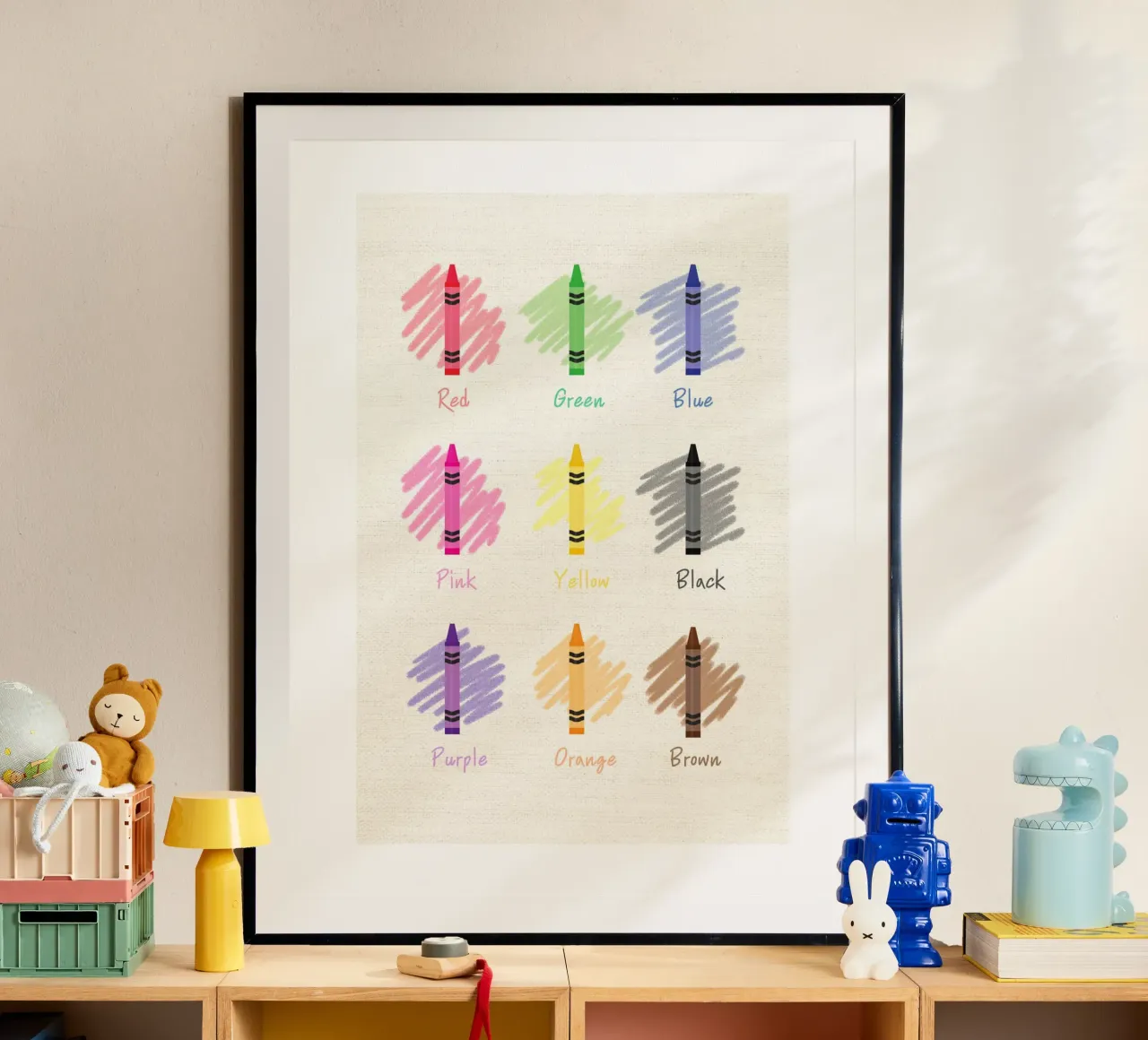 Impara i colori con i pastelli - Stampa educativa per la scuola materna poster da Sprouts & Sparks