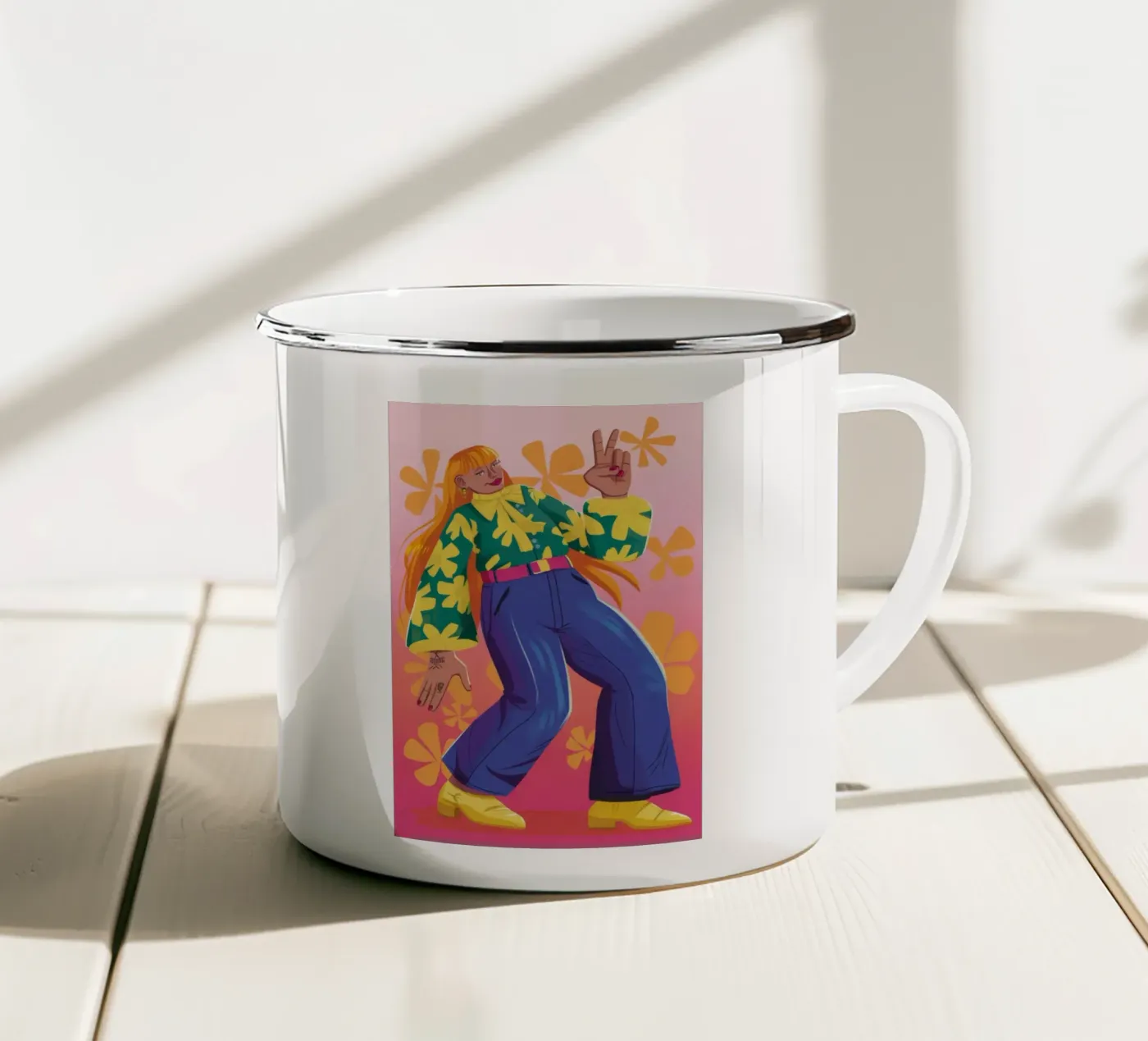 Dynamic Expression enamel mug by Petal Canvas