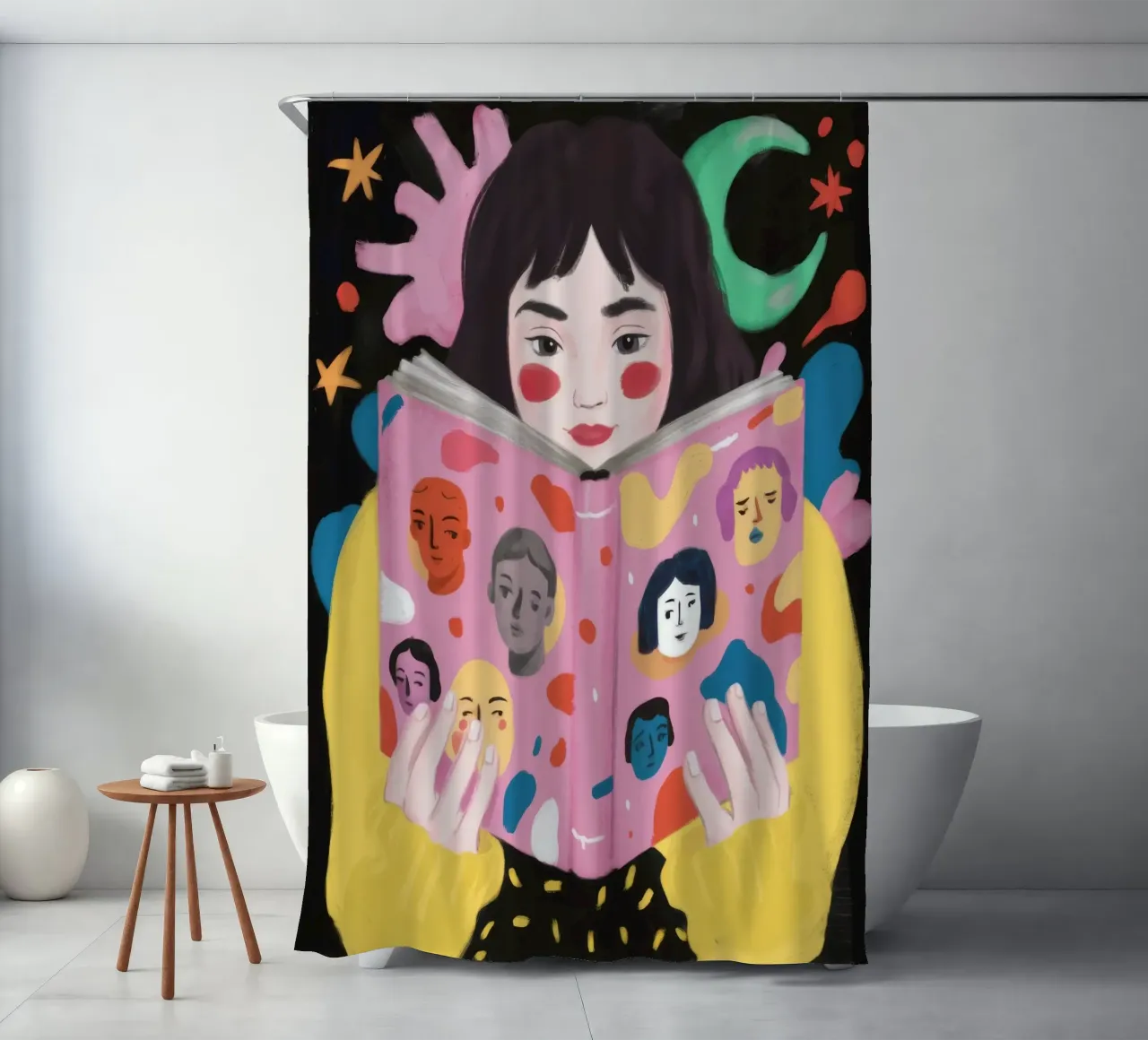 Lectura mística cortina de baño de Petal Canvas