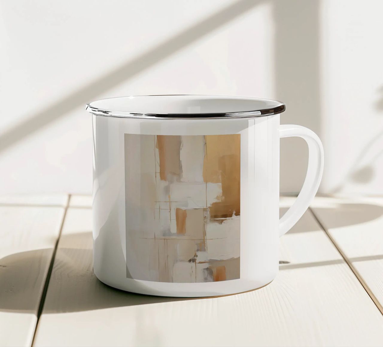 Piani astratti crema marrone tazza in smalto da Imagine