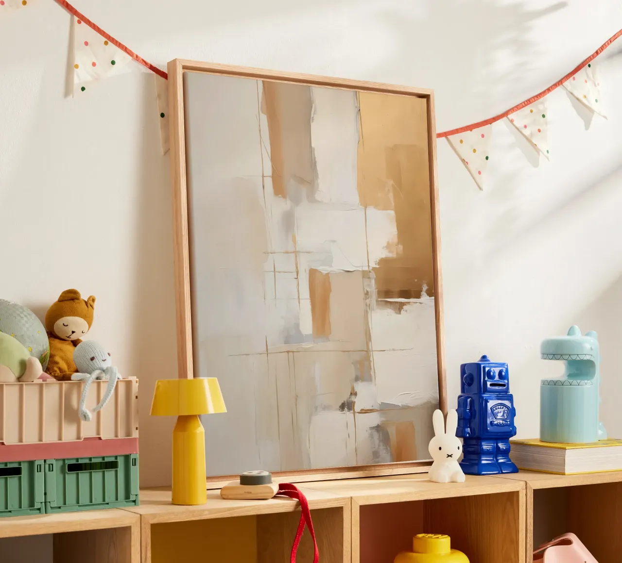 Piani astratti crema marrone tela con Cornice a cassetta da Imagine