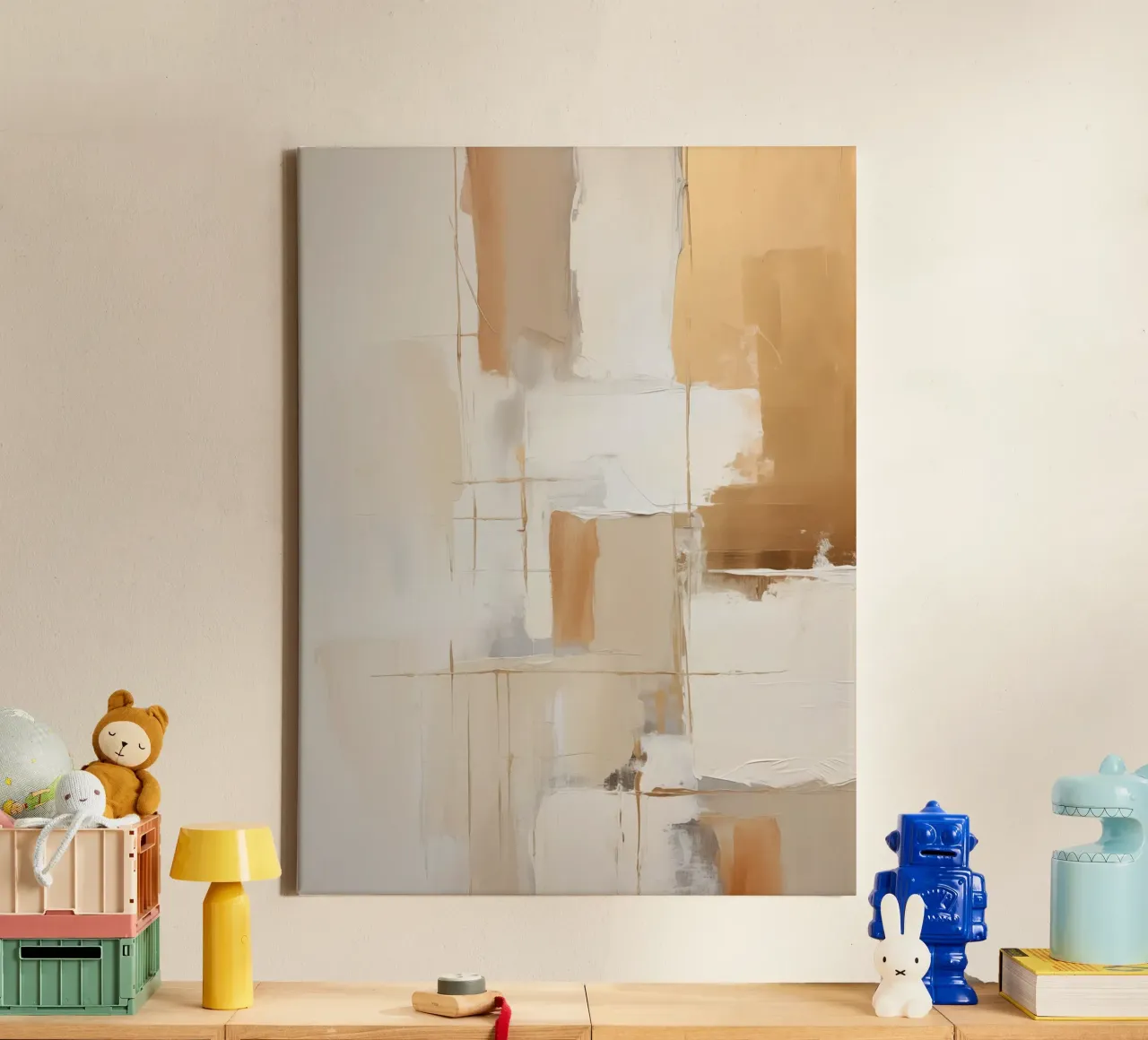 Abstracte vlakken crème bruin canvas van Imagine