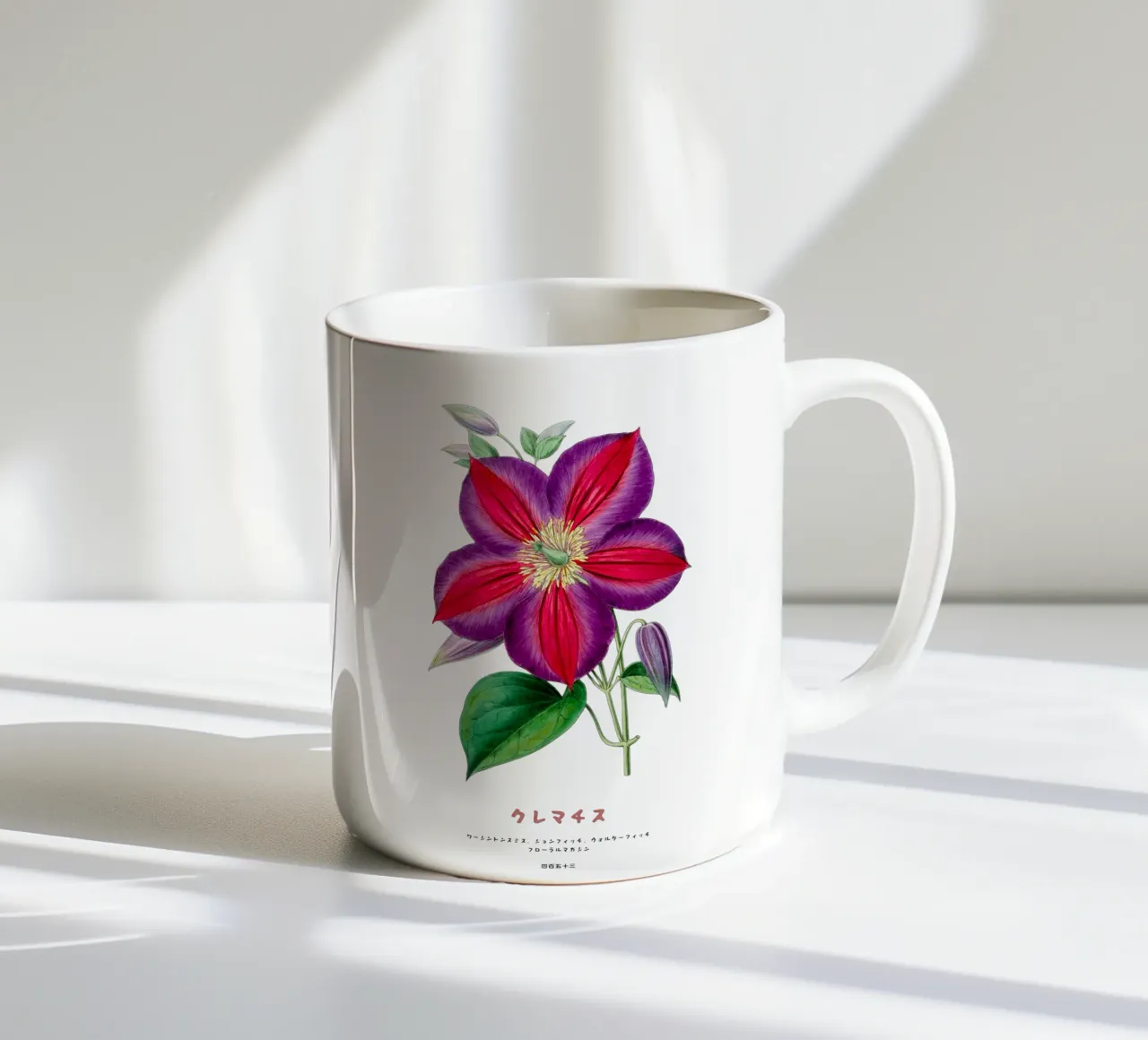 Clematide fiore giapponese tazza in ceramica da Vintagrafica