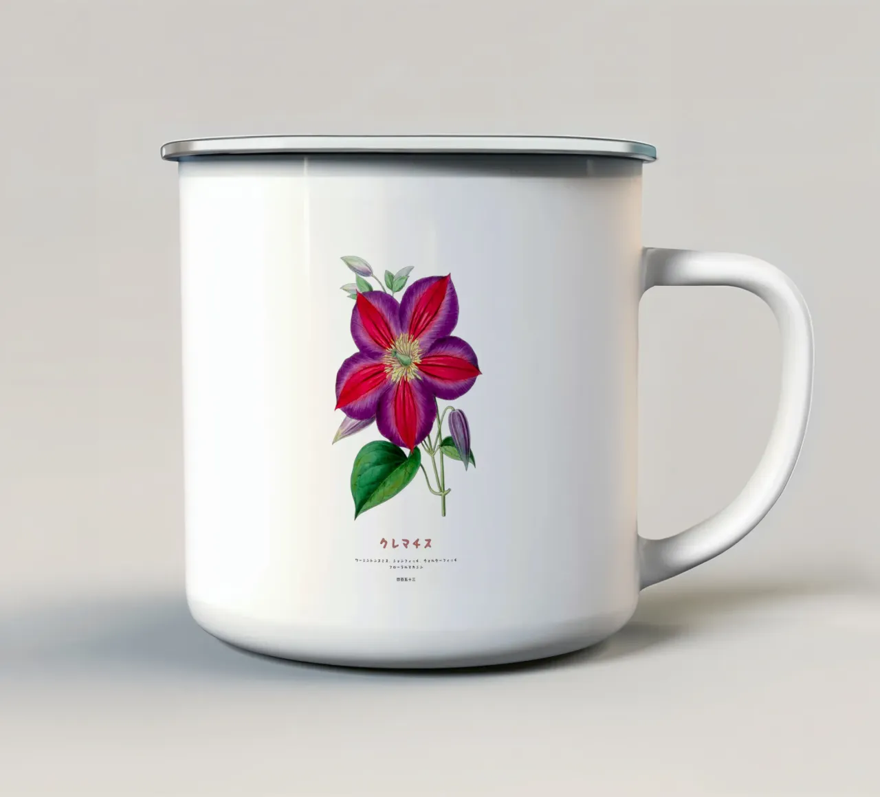 Clematide fiore giapponese tazza in smalto da Vintagrafica